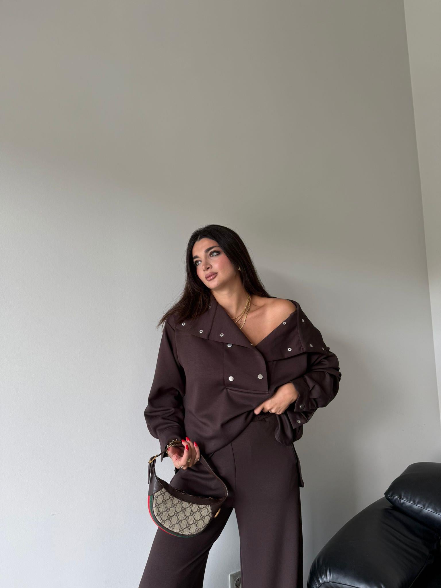 Kahve Çıtçıt Detaylı Premium Kalite Modal Takım