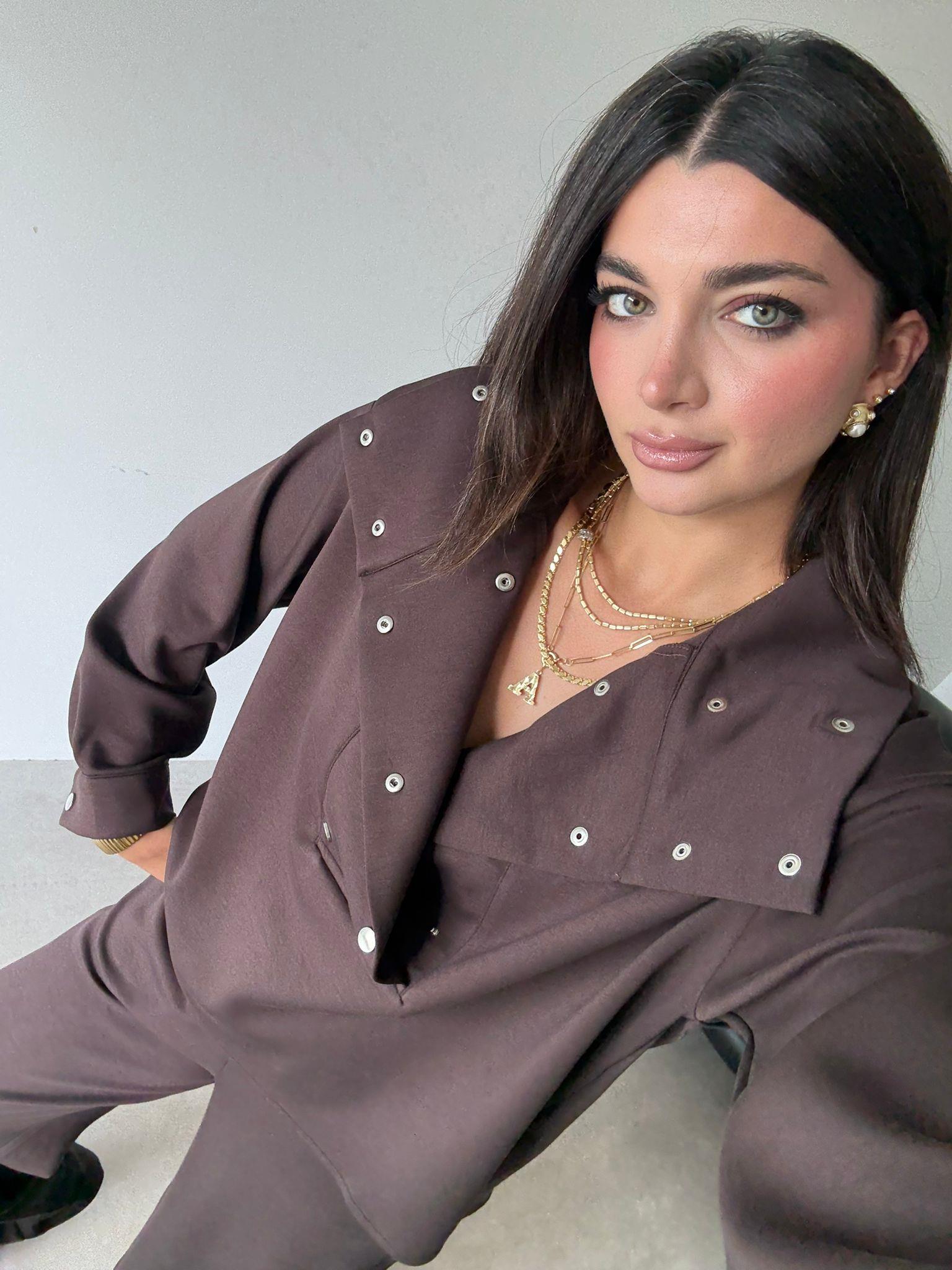 Kahve Çıtçıt Detaylı Premium Kalite Modal Takım