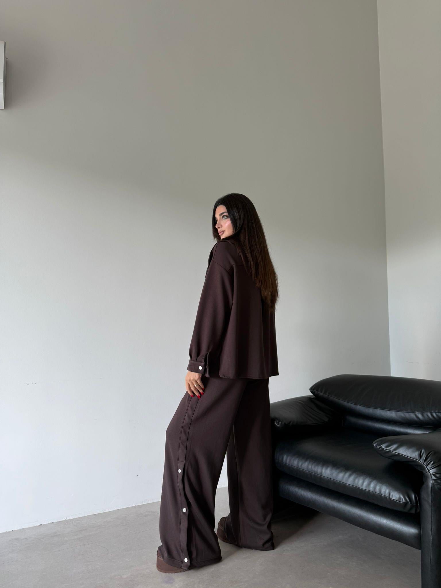 Kahve Çıtçıt Detaylı Premium Kalite Modal Takım