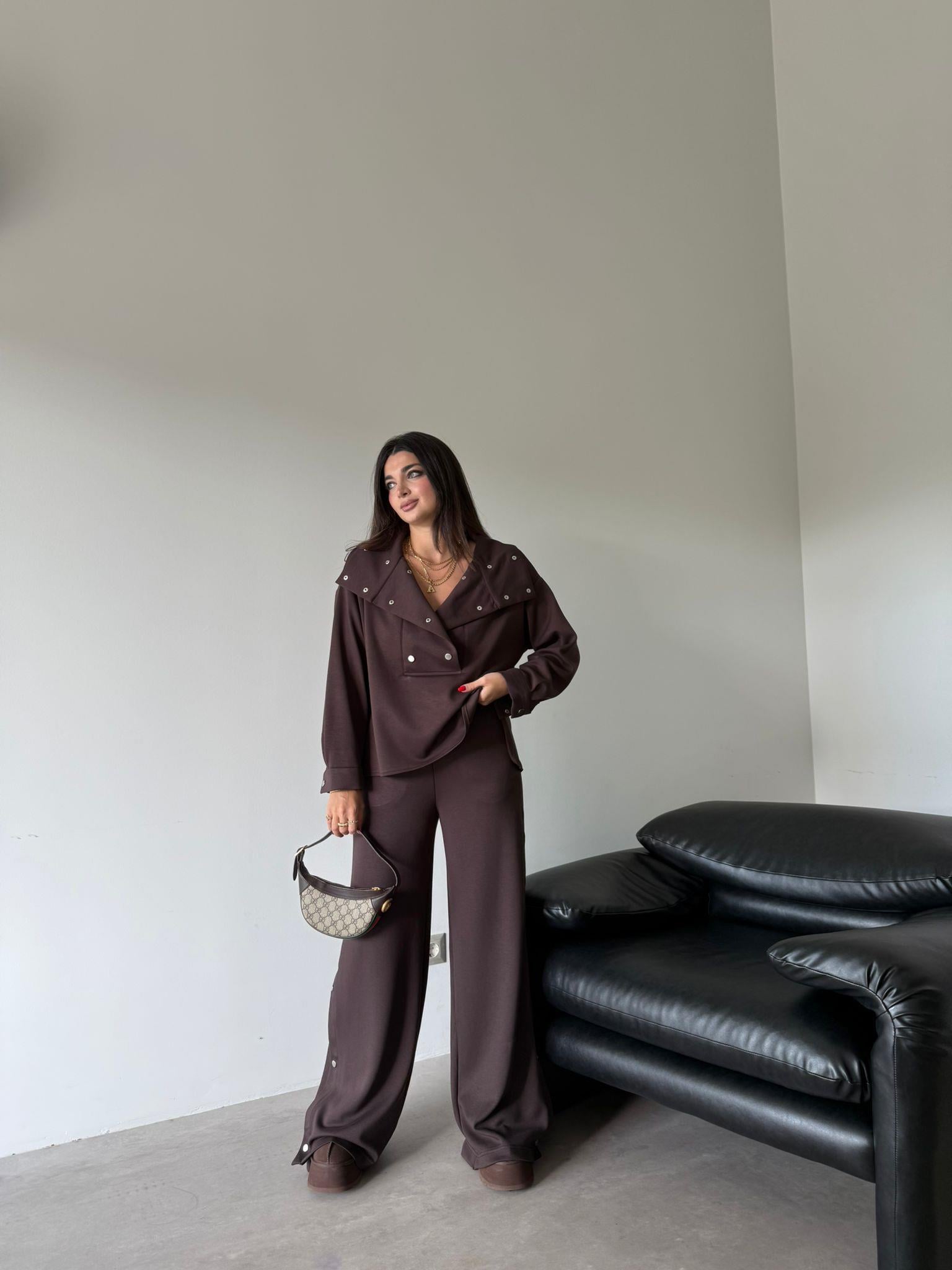 Kahve Çıtçıt Detaylı Premium Kalite Modal Takım