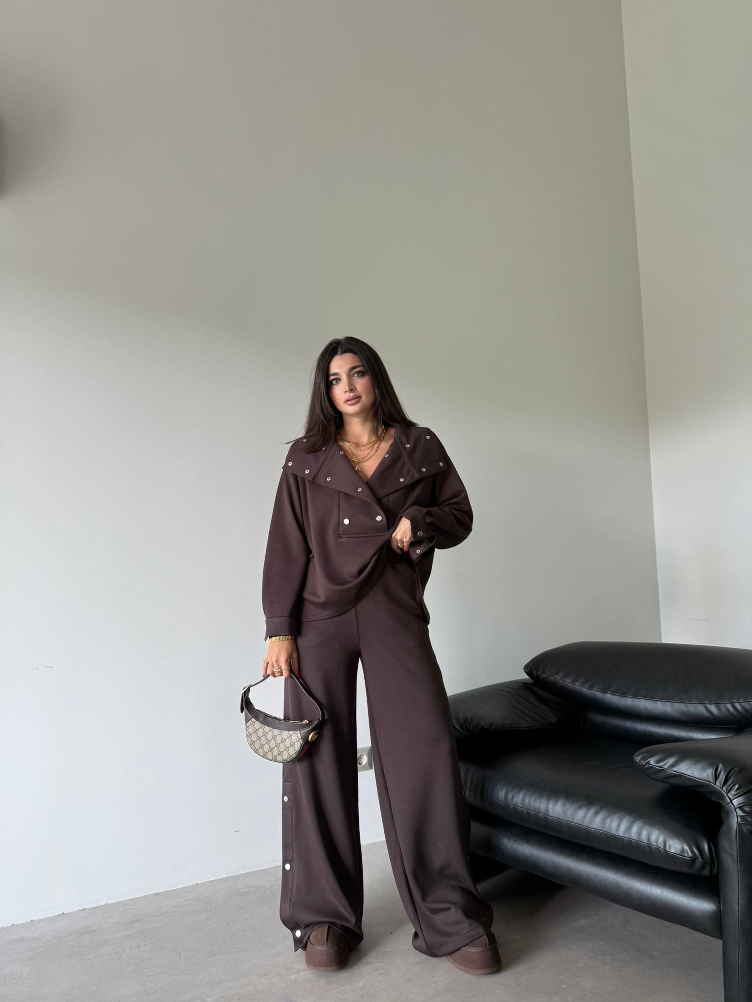 Kahve Çıtçıt Detaylı Premium Kalite Modal Takım
