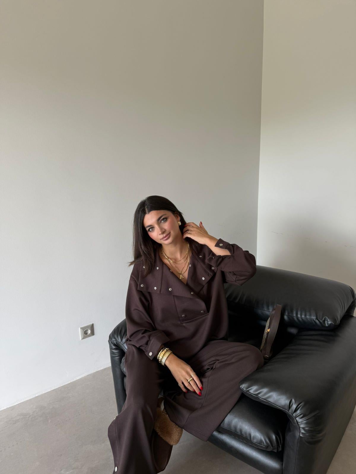 Kahve Çıtçıt Detaylı Premium Kalite Modal Takım