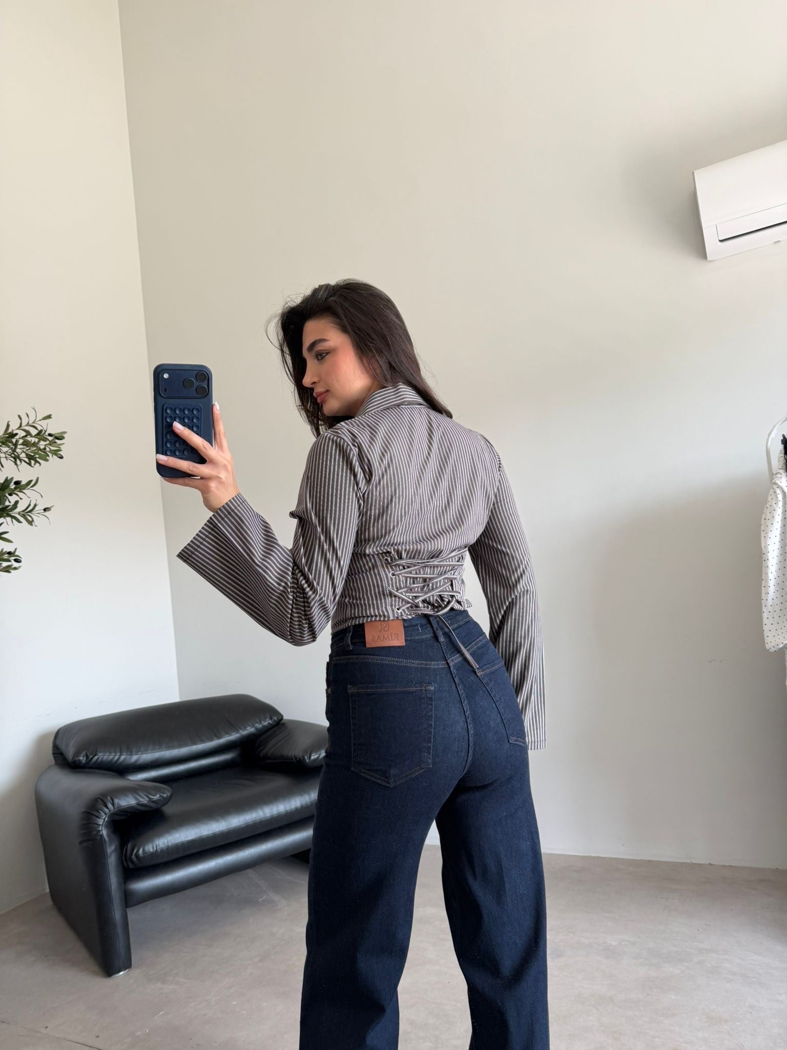 Kahve Çizgili Sırt Bağlamalı Gömlek