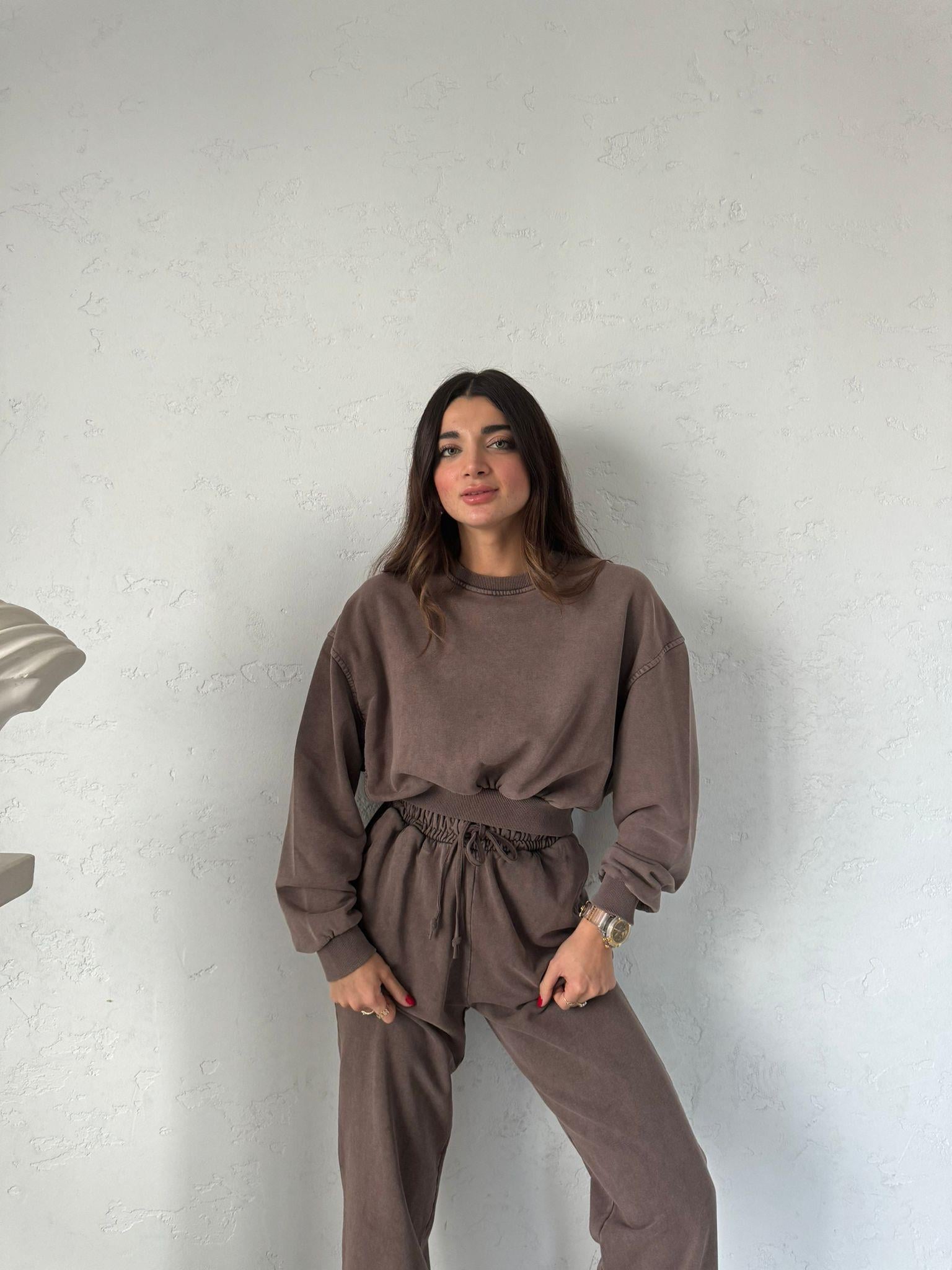 Kahve Croplu Eşofman Takımı