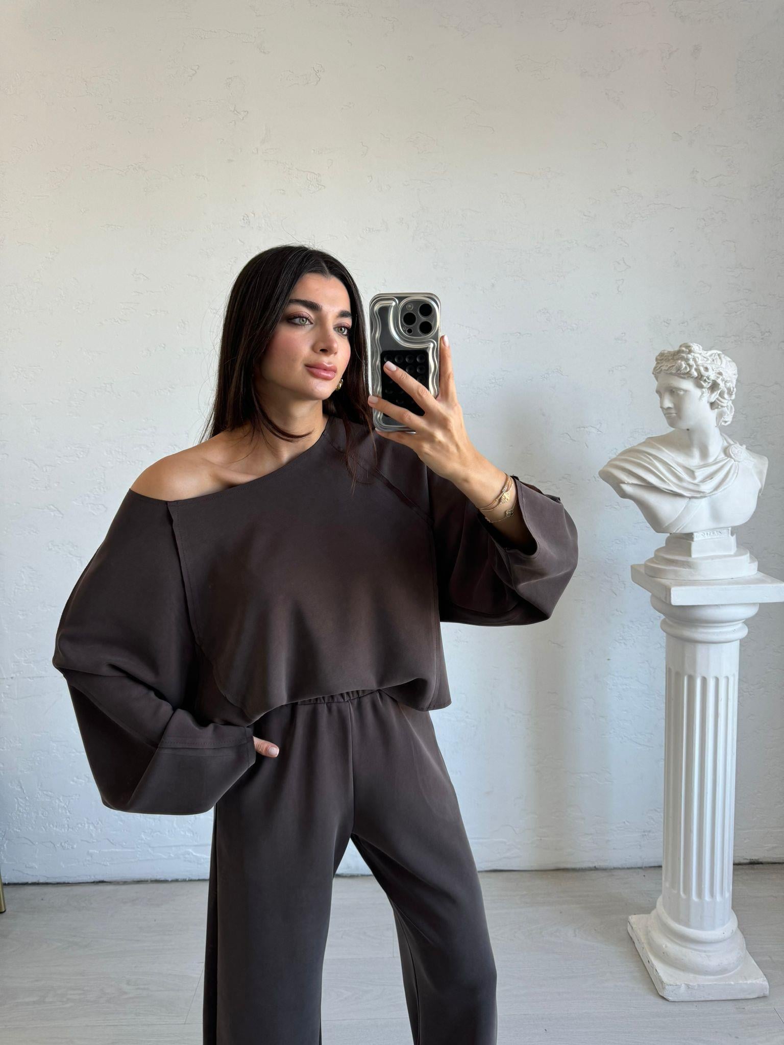 Kahve Dikiş Detaylı Modal Takım