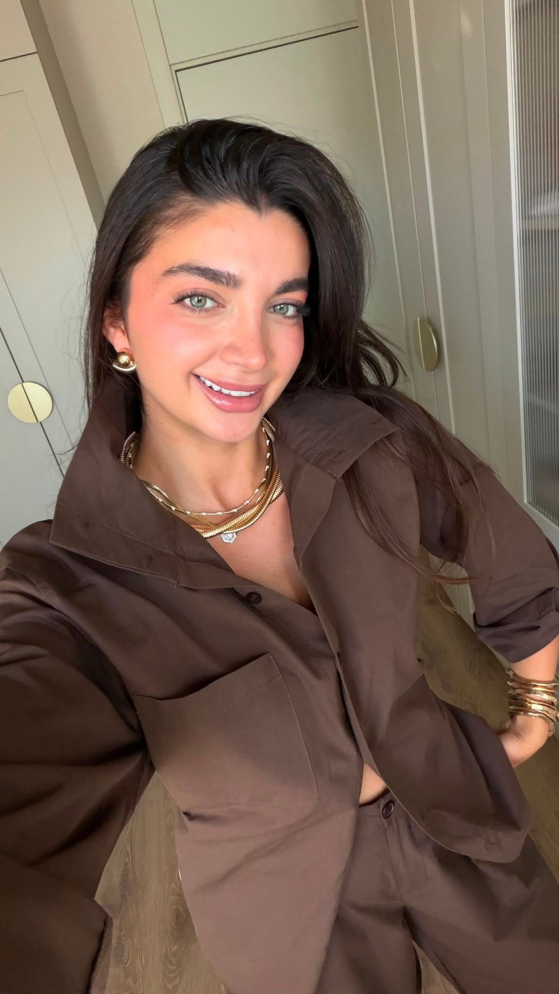 Kahve Düğmeli Bagi Takım