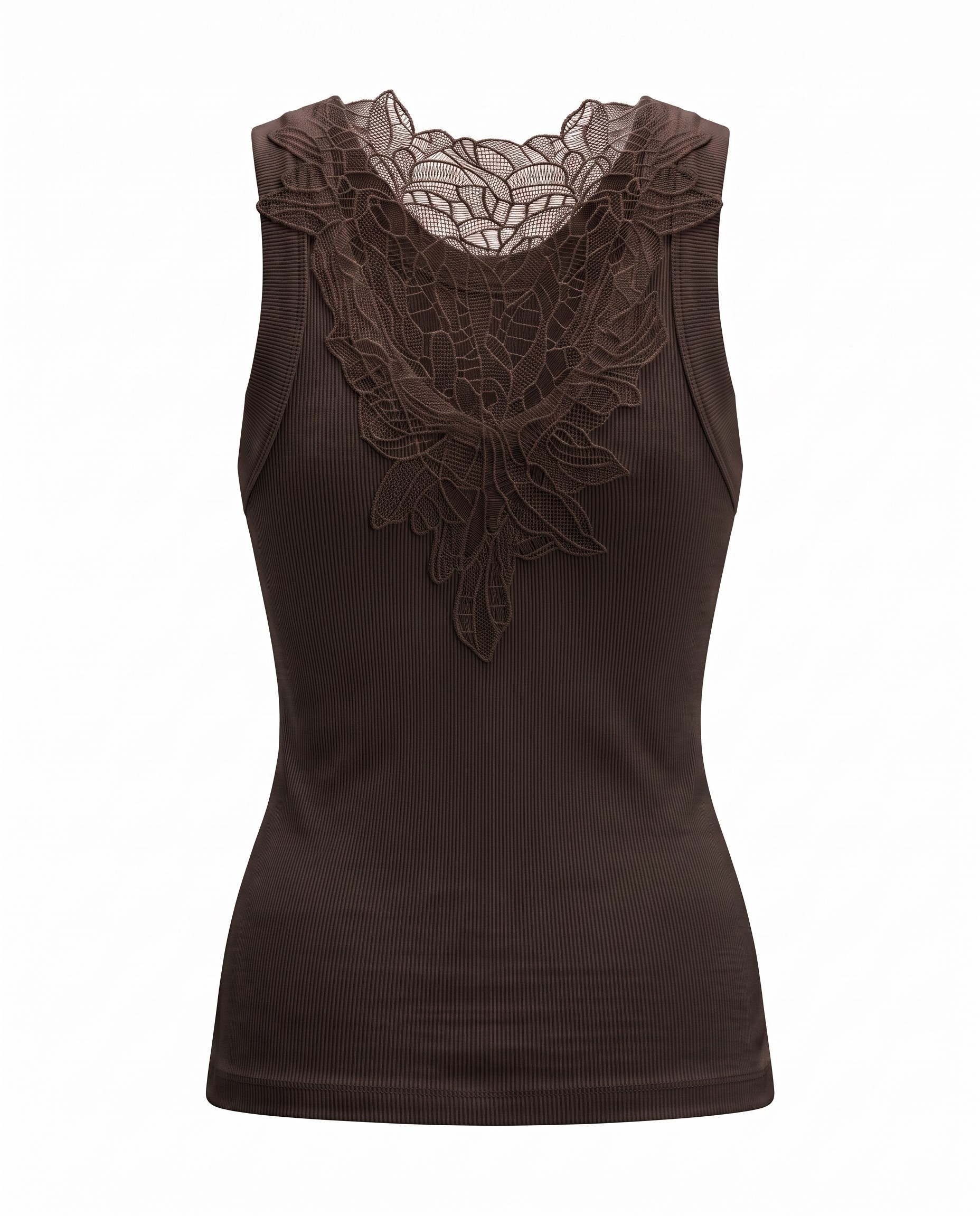 Kahve Halter Yaka Sırtı Dantelli Bluz