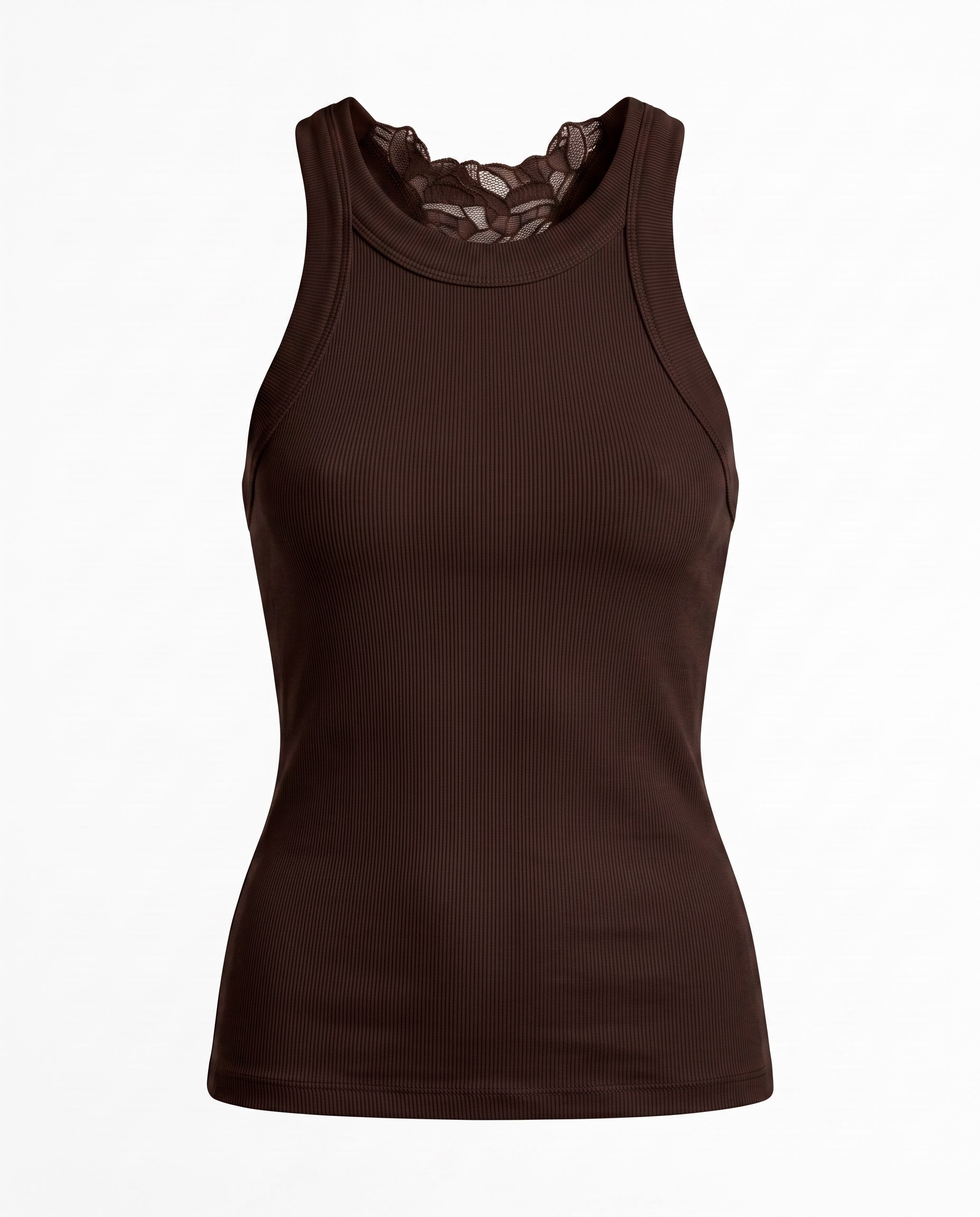 Kahve Halter Yaka Sırtı Dantelli Bluz