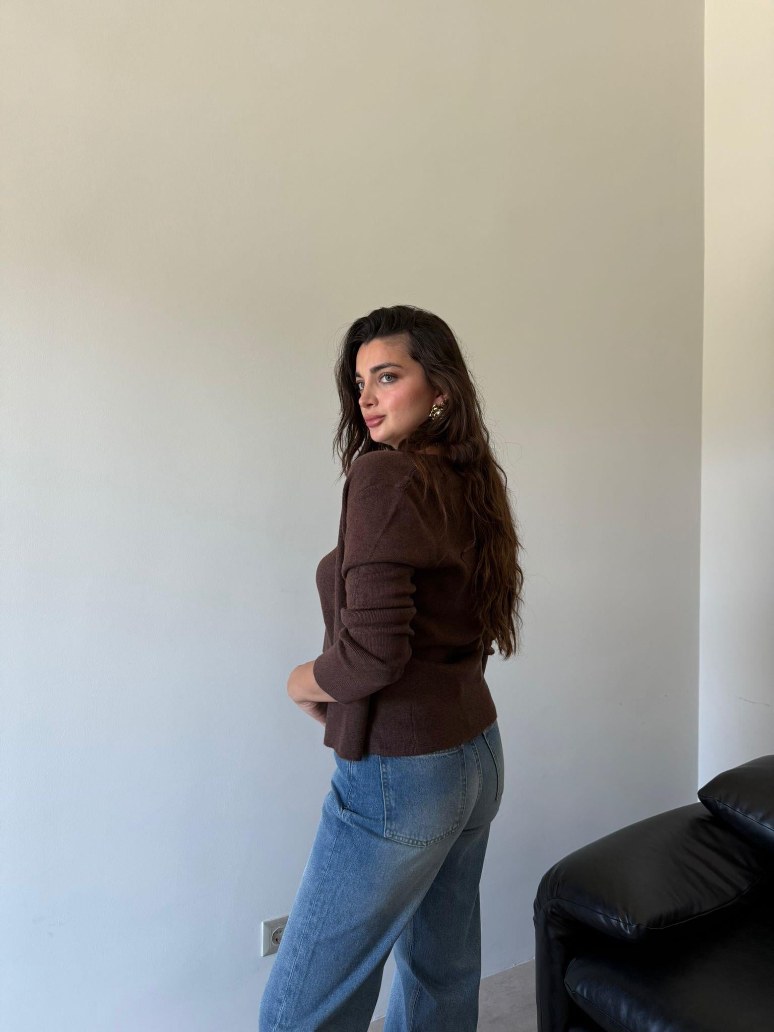 Kahve İç Dış Bitişik Hırka Takım