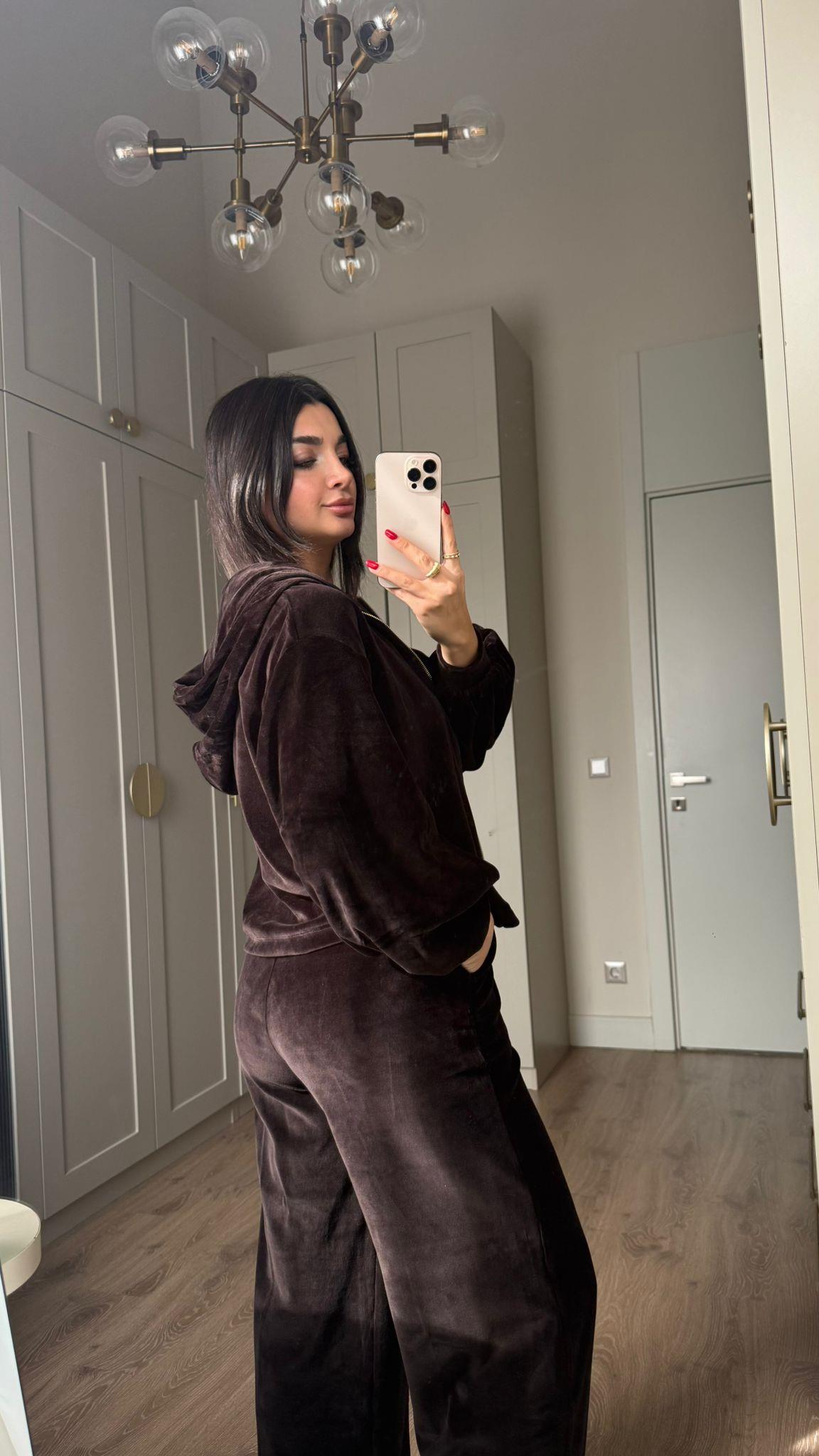 Kahve Kadife Üçlü Takım