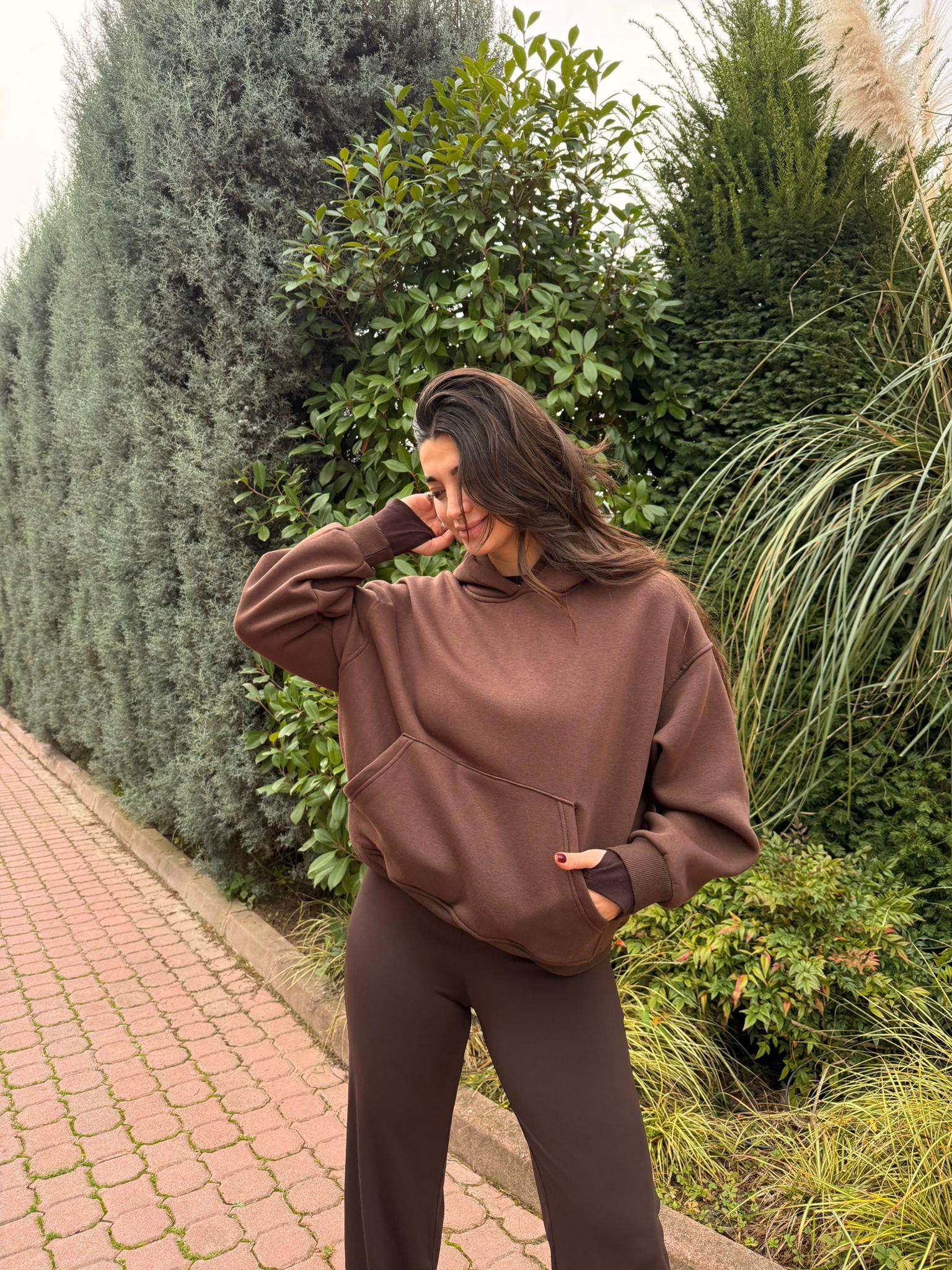 Kahve Kapüşonlu Elvis Sweat