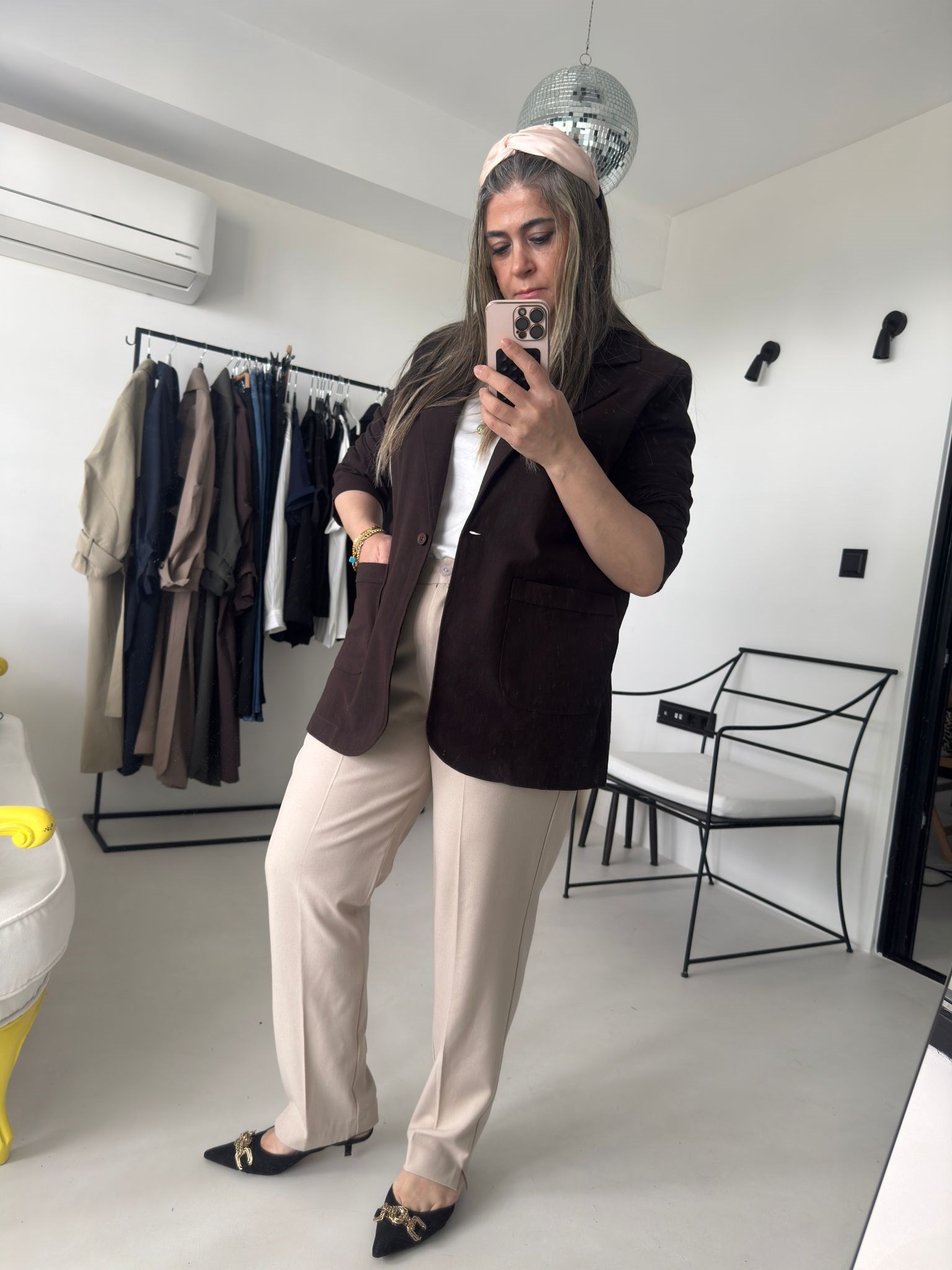 Kahve Keten Big Size Blazer Ceket