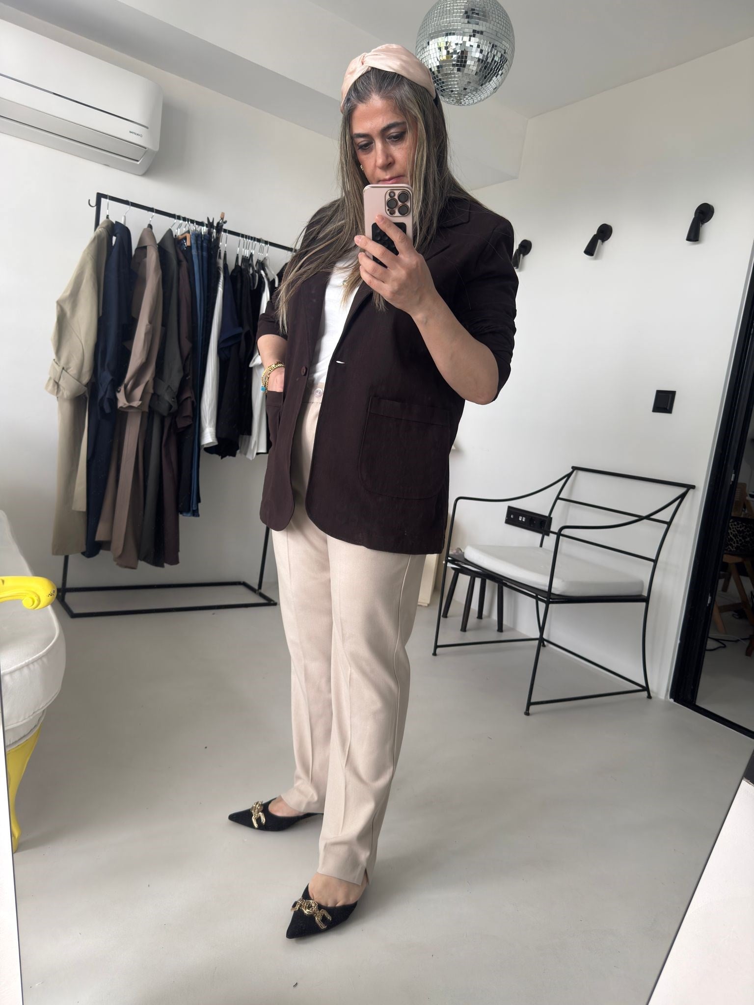 Kahve Keten Big Size Blazer Ceket