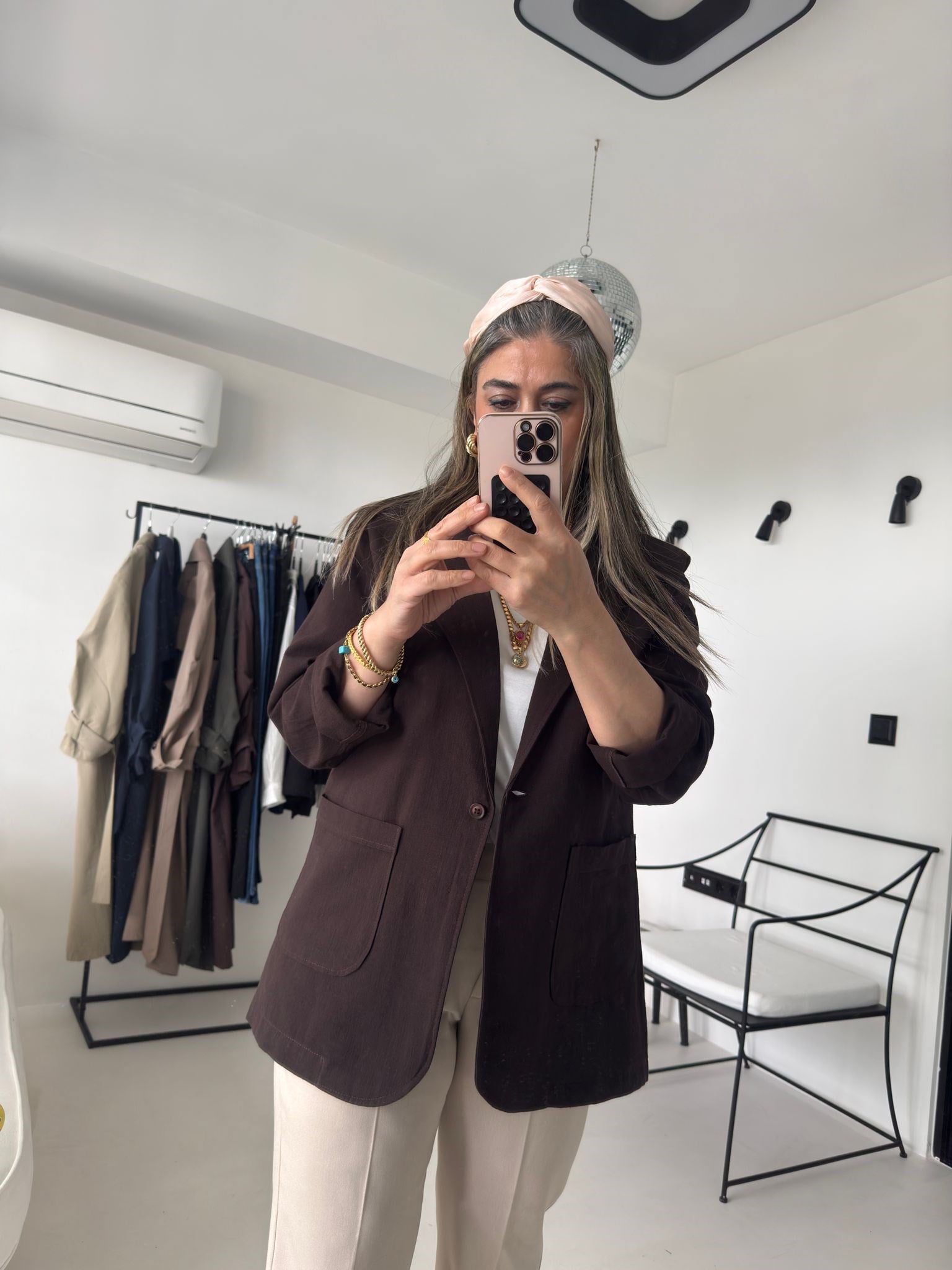 Kahve Keten Big Size Blazer Ceket