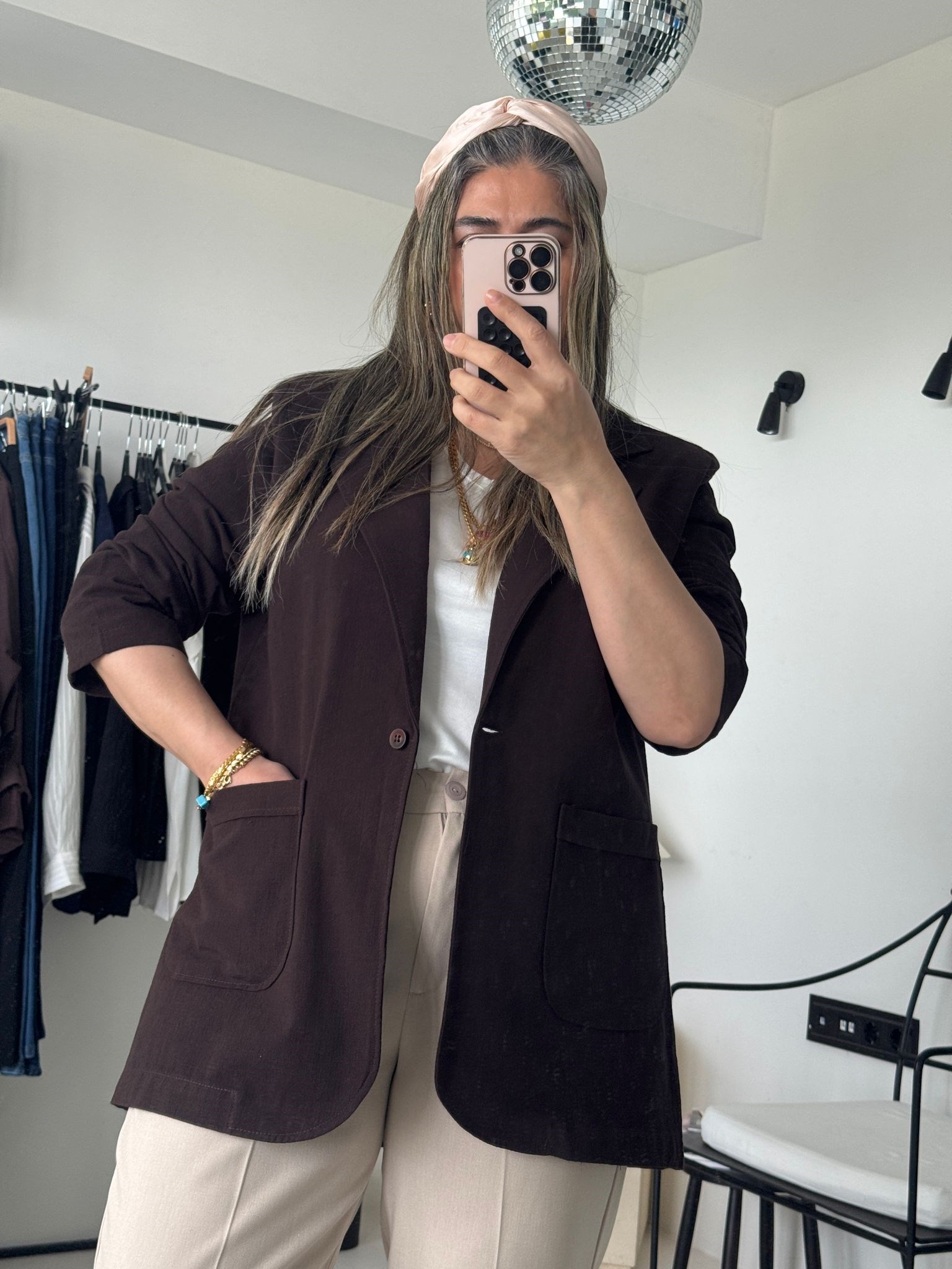 Kahve Keten Big Size Blazer Ceket
