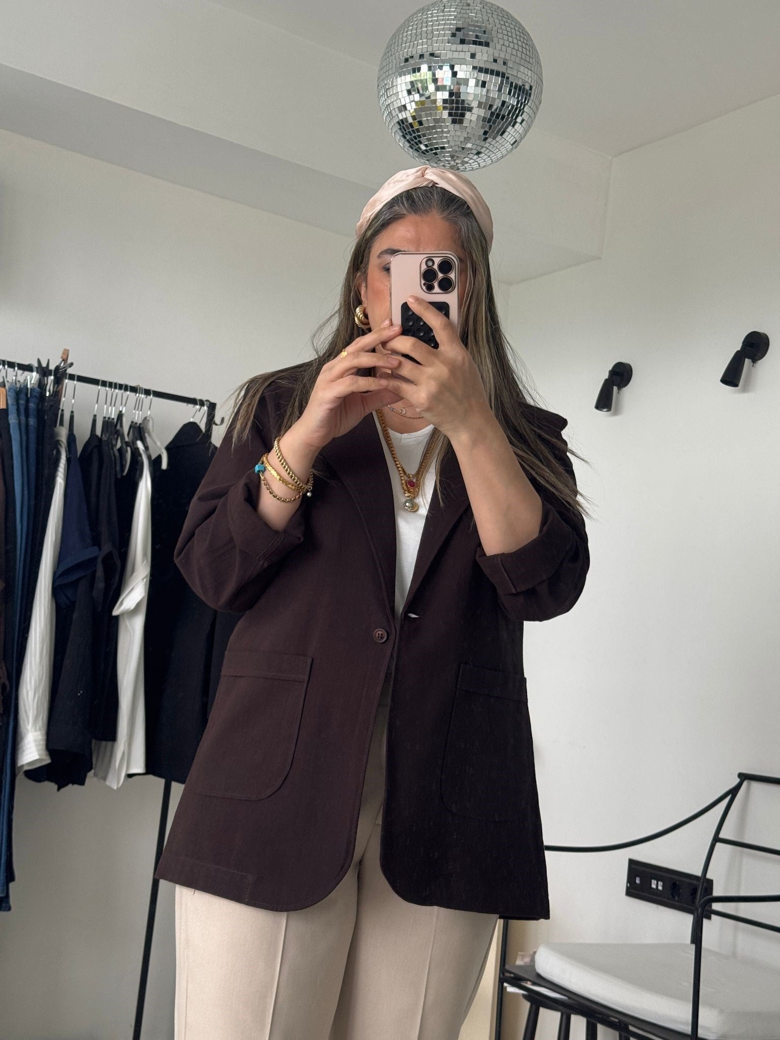 Kahve Keten Big Size Blazer Ceket