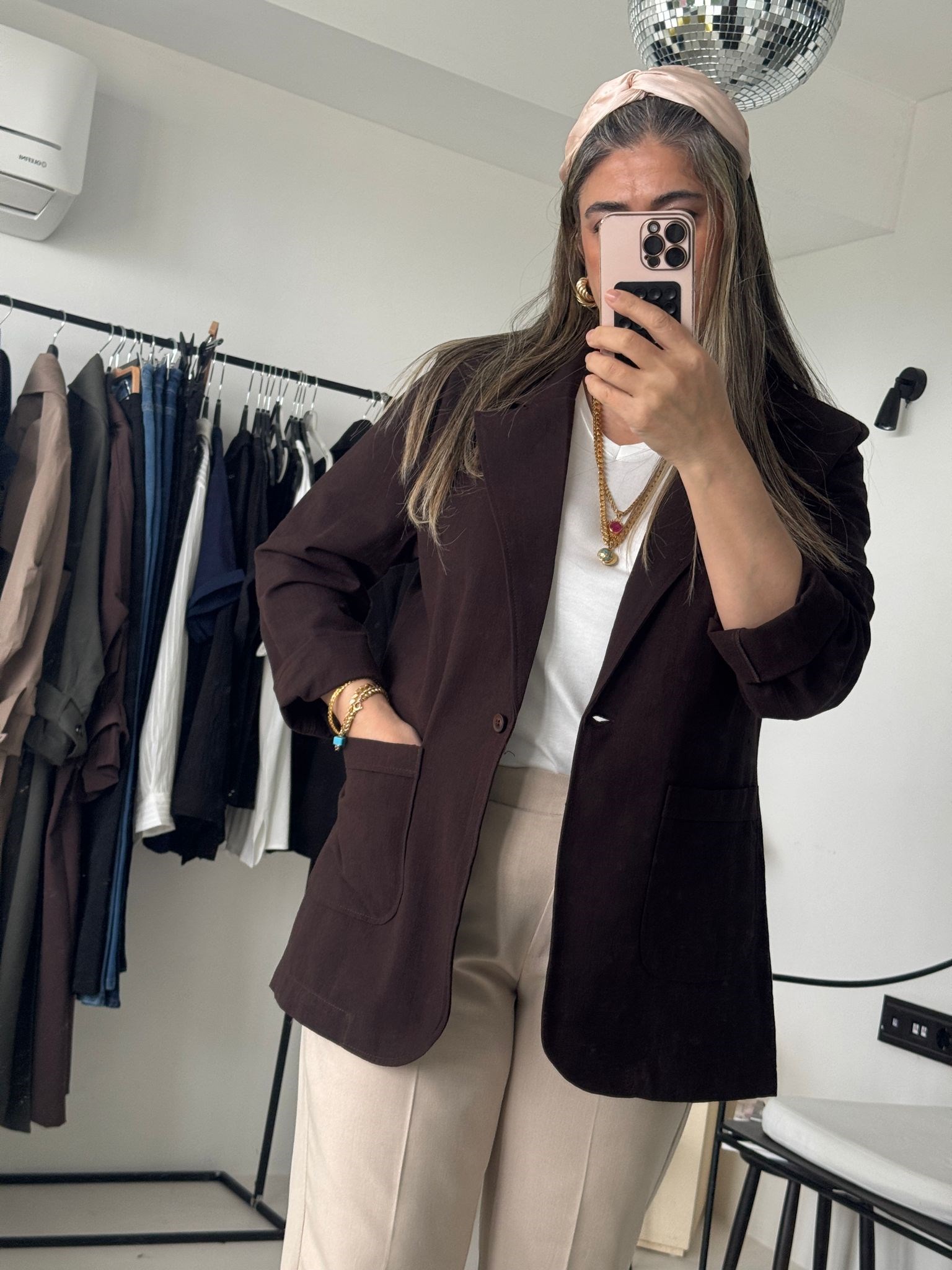 Kahve Keten Big Size Blazer Ceket