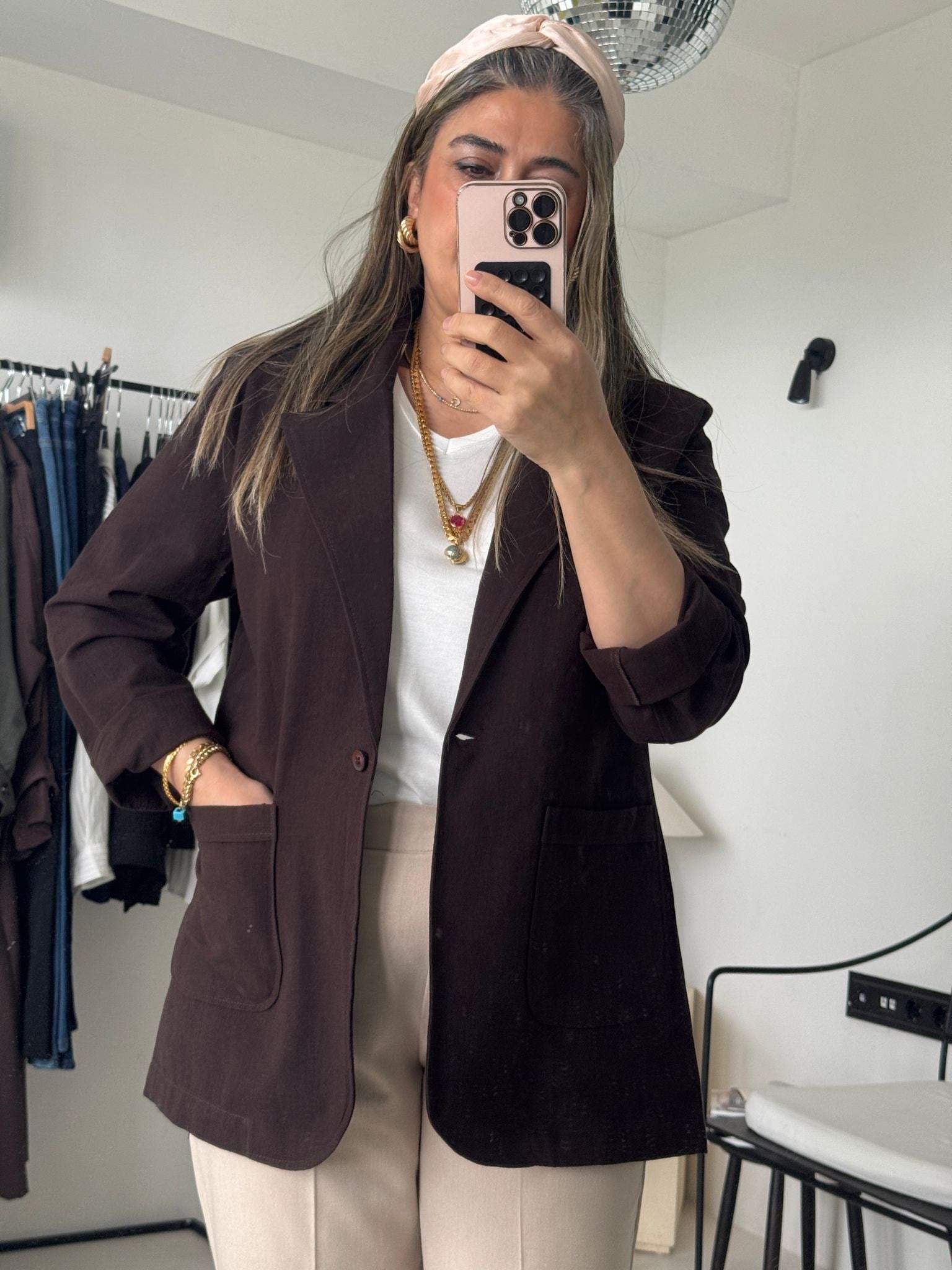 Kahve Keten Big Size Blazer Ceket