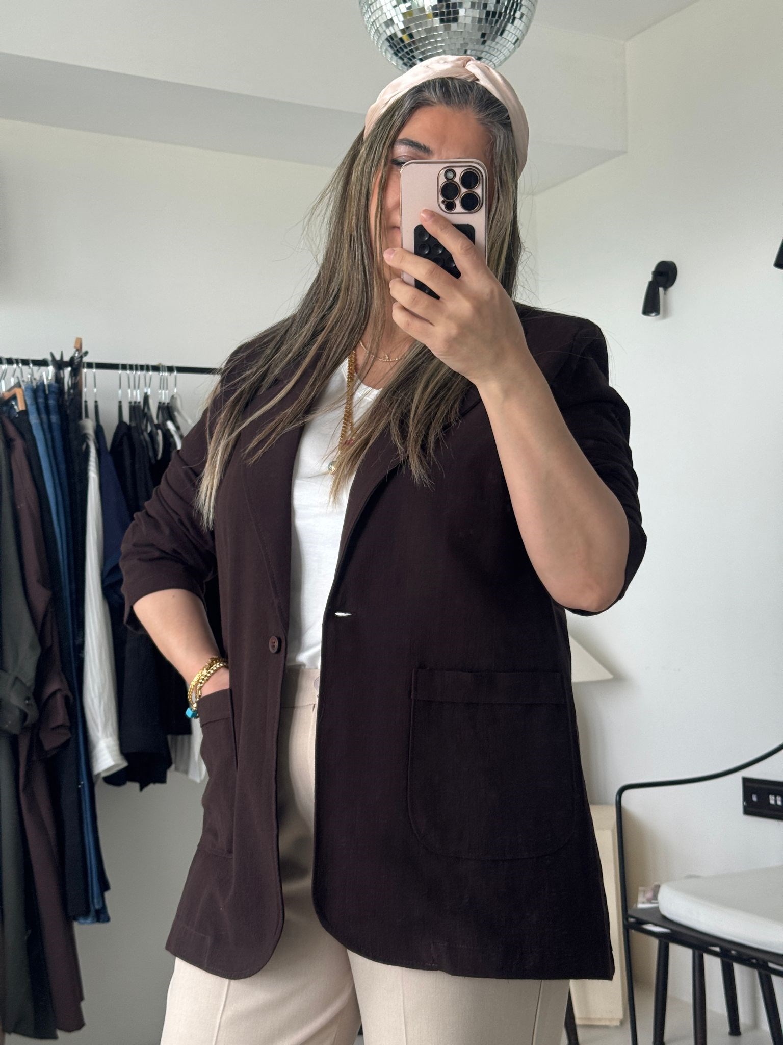 Kahve Keten Big Size Blazer Ceket