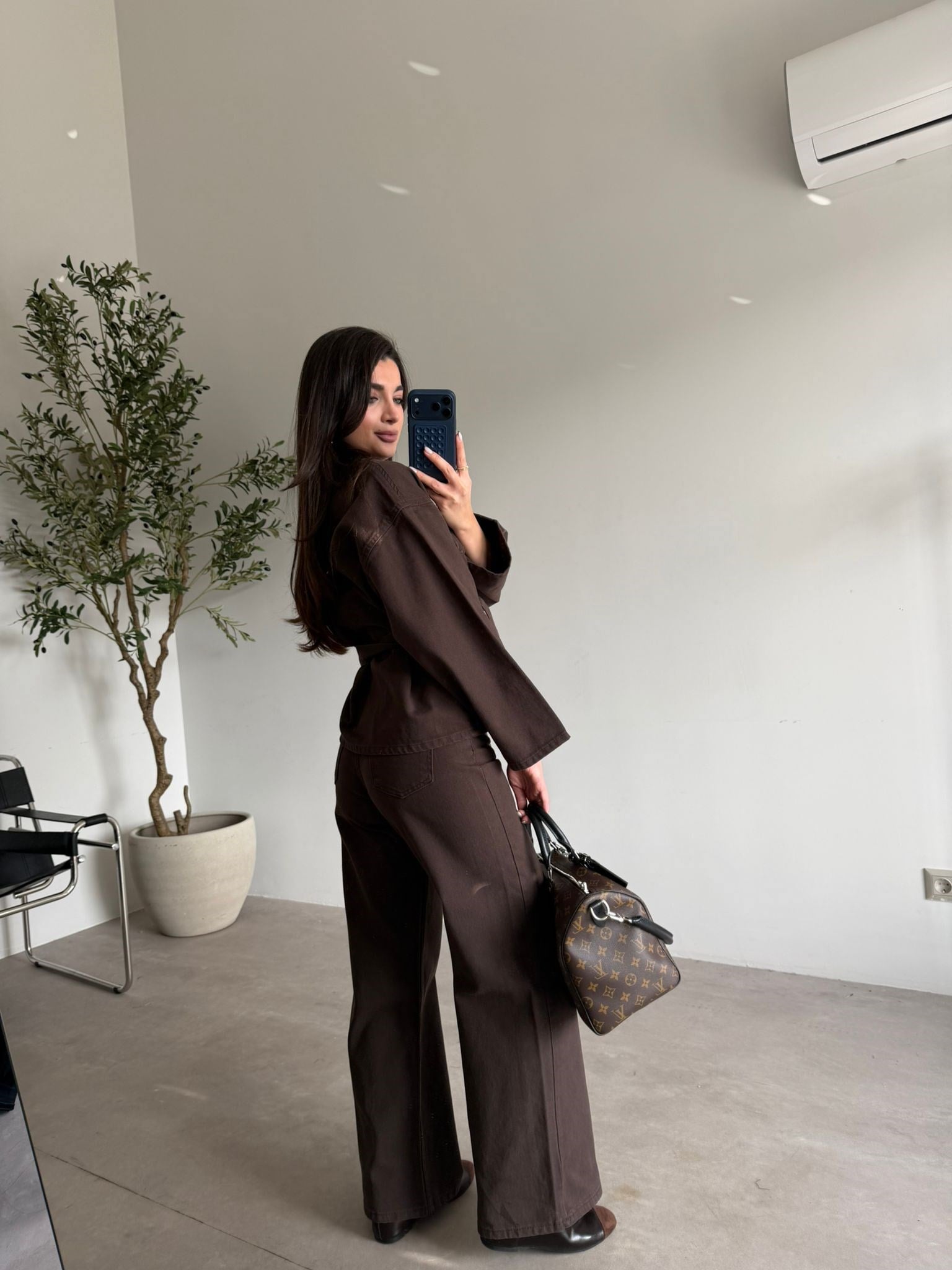 Kahve Kuşaklı Denim Takım