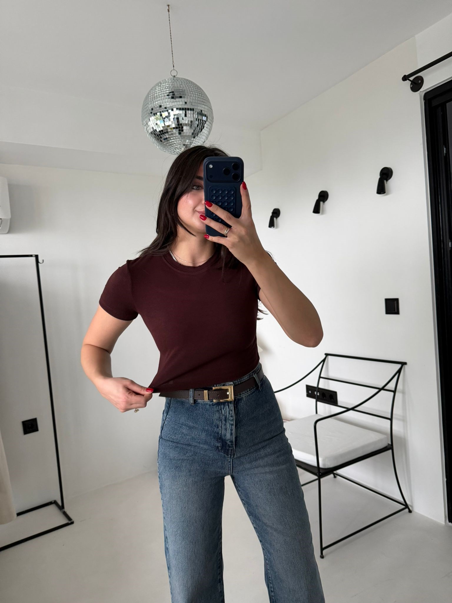 Kahve Likralı Esnek Leo Crop Tişört