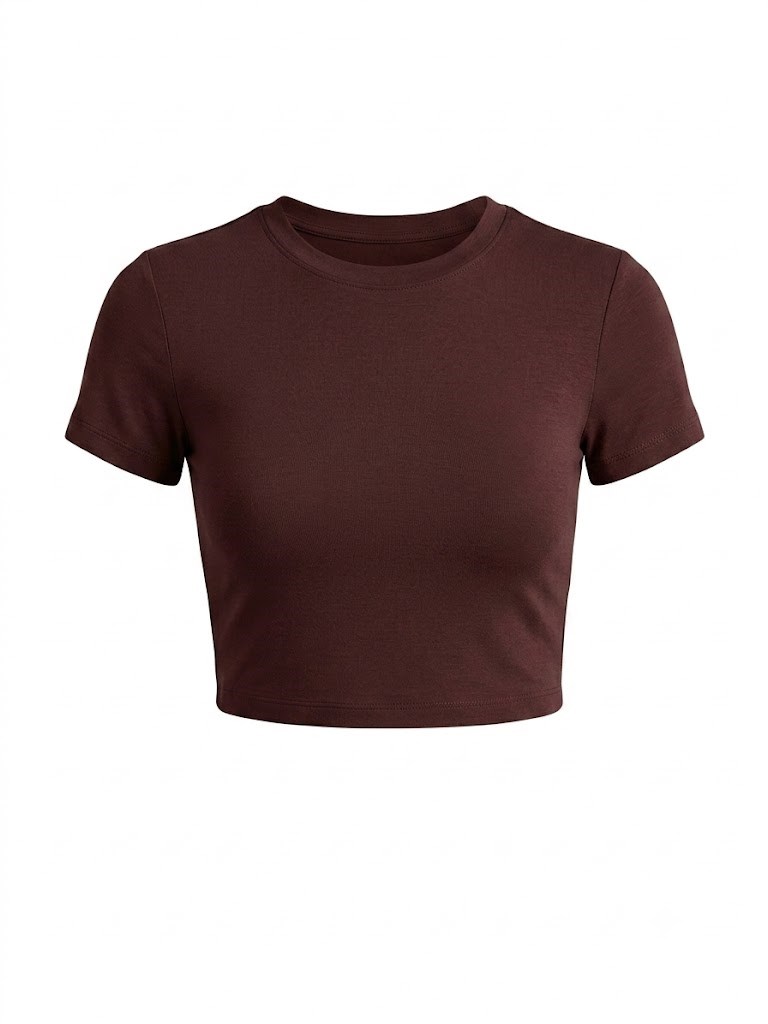 Kahve Likralı Esnek Leo Crop Tişört