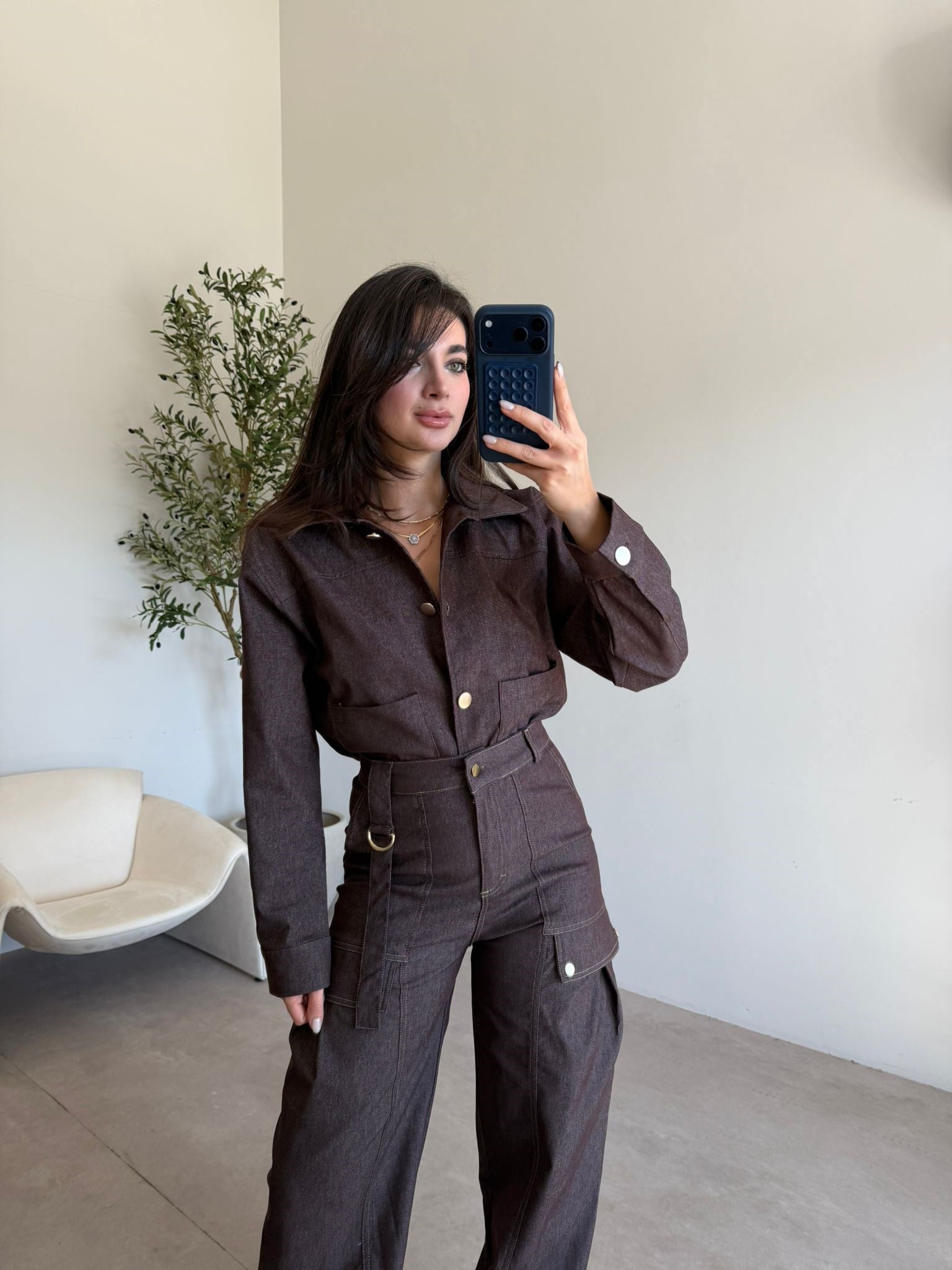 Kahve Likralı Pantolon Ceket Takım