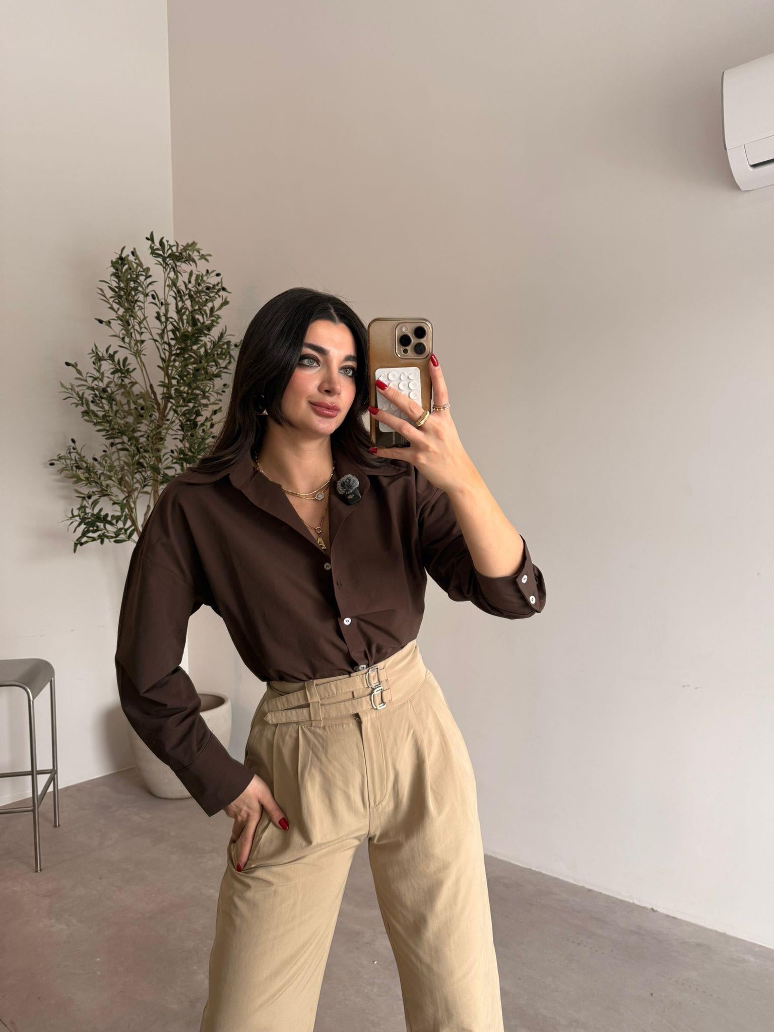 Kahve Mabel Poplin Gömlek