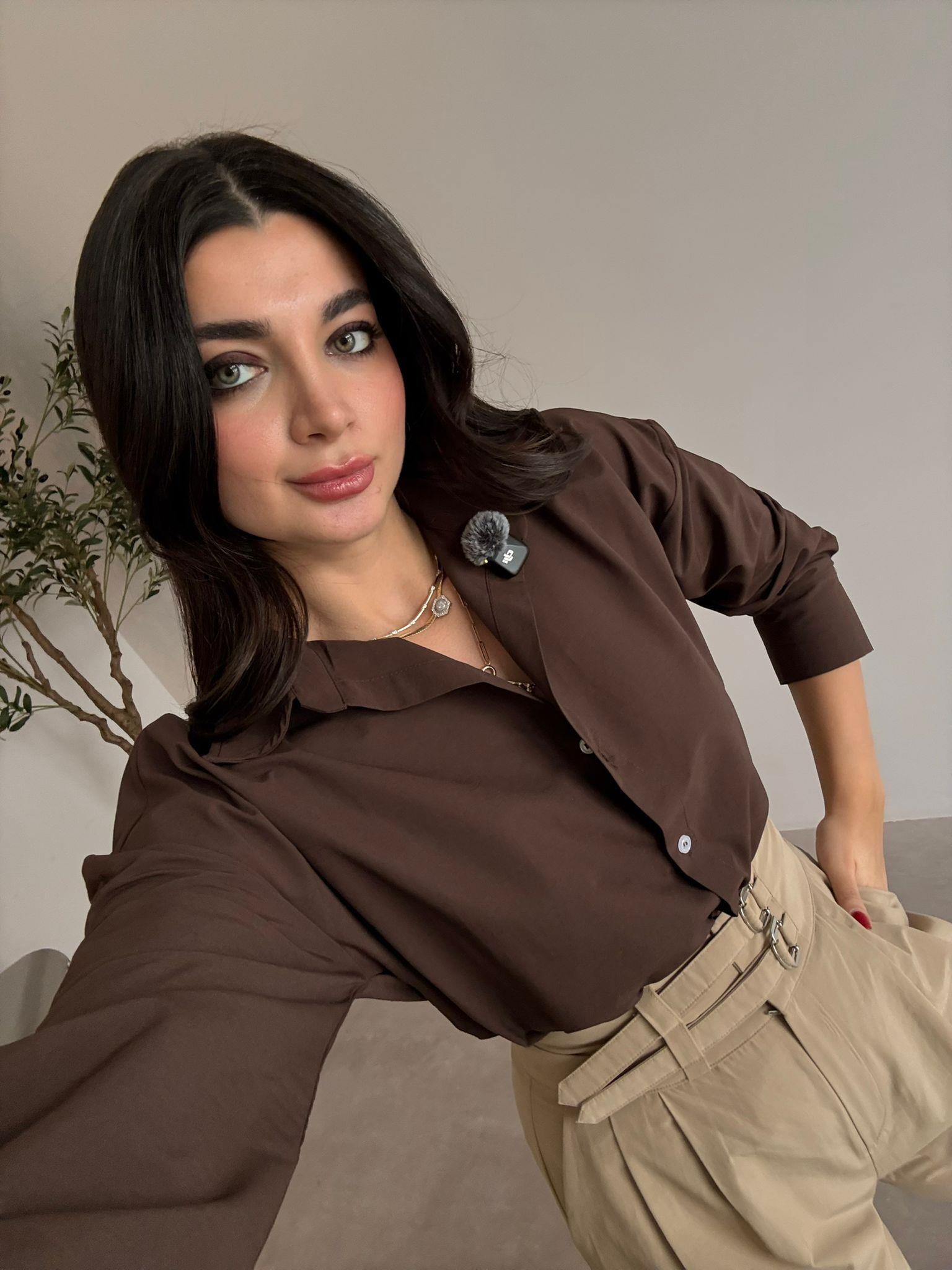 Kahve Mabel Poplin Gömlek