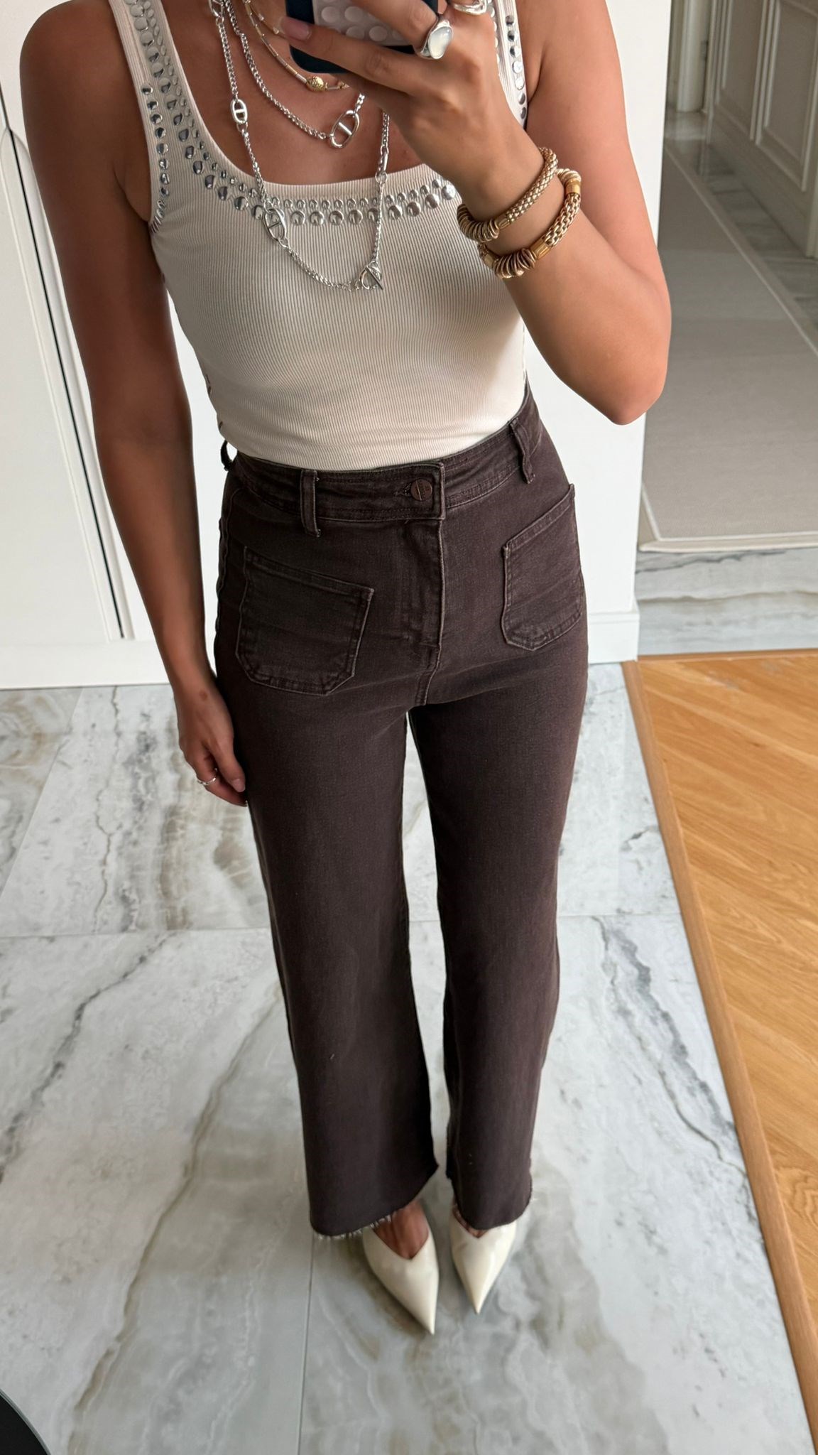 Kahve Önü Cepli Likralı Jean