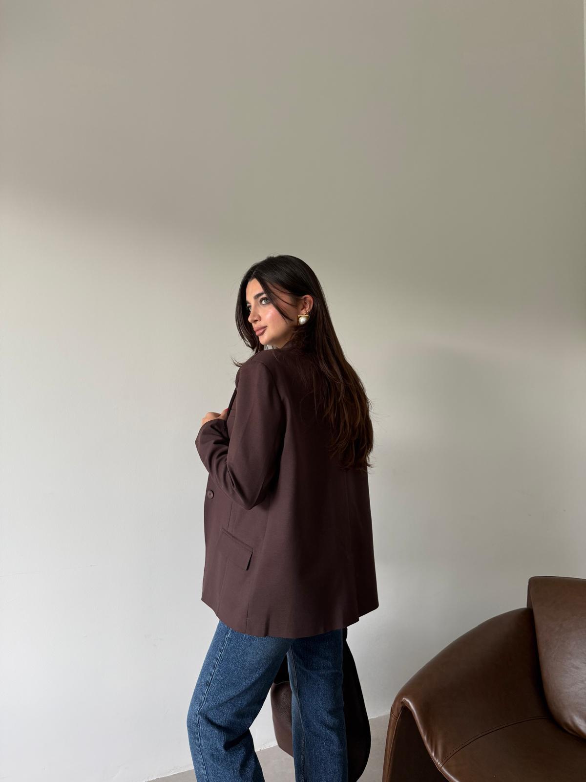 Kahve Pens Detaylı Blazer Ceket