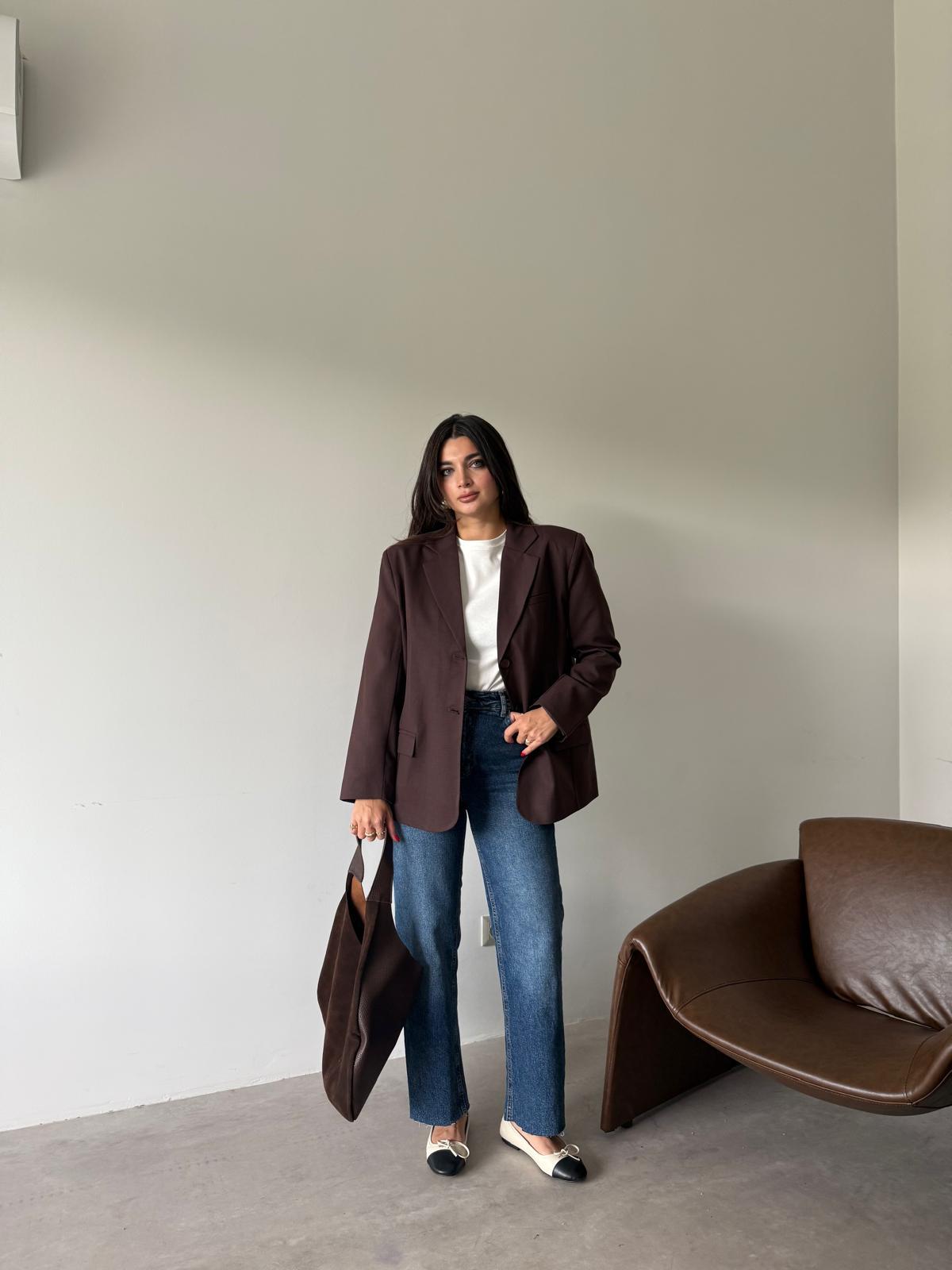 Kahve Pens Detaylı Blazer Ceket