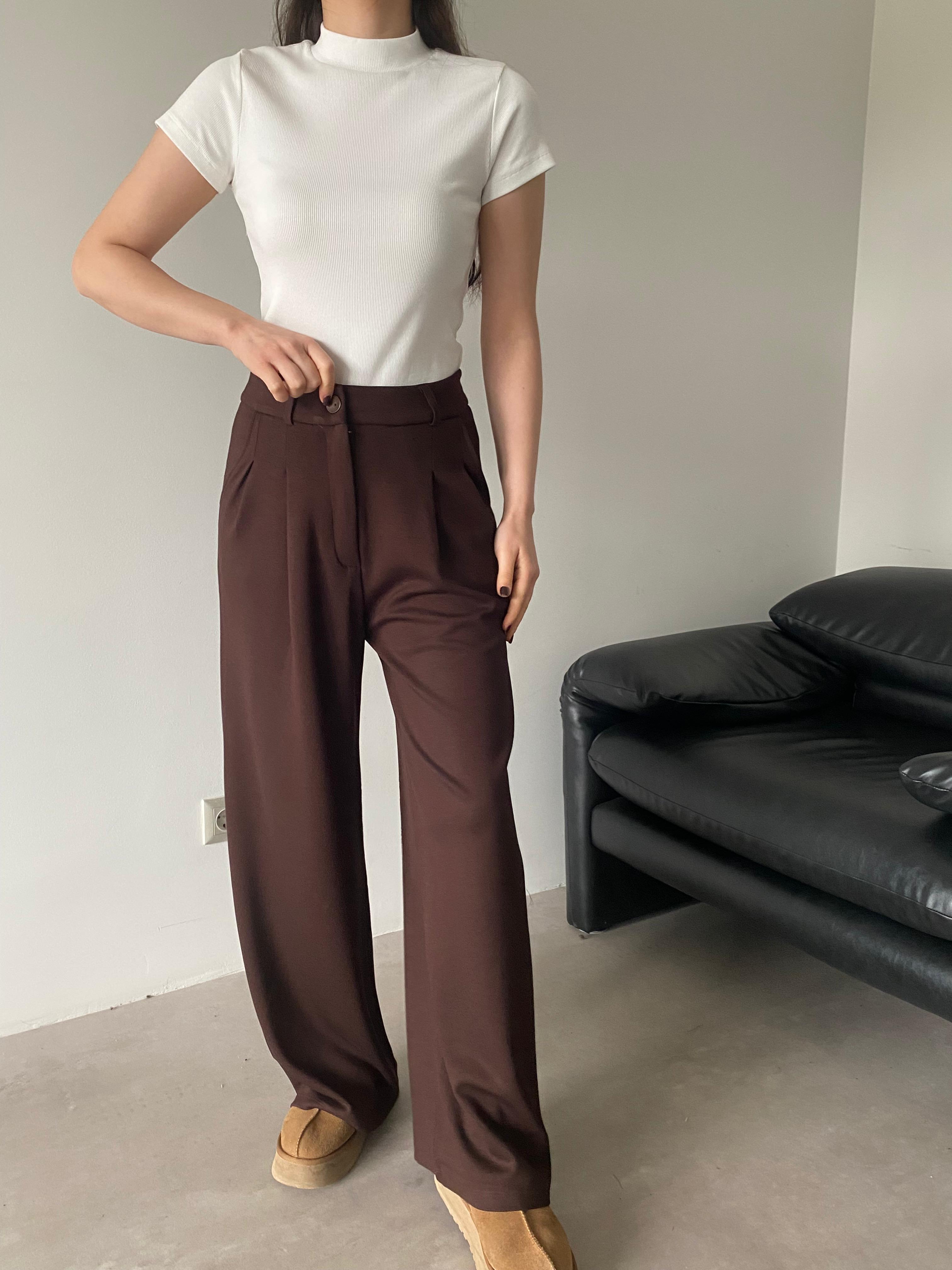 Kahve Pile Detaylı Modal Pantolon