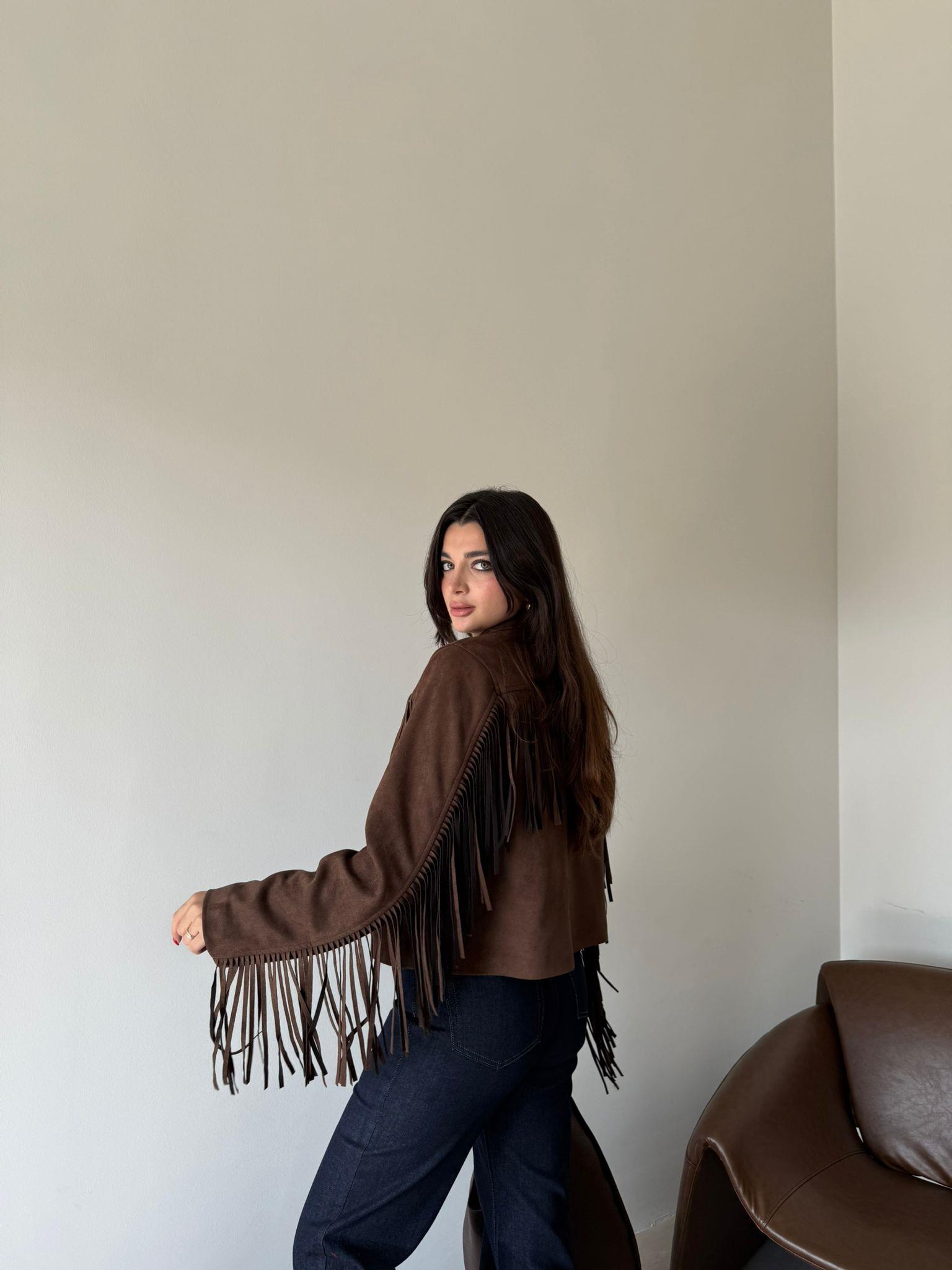 Kahve Püsküllü Süet Nova Ceket