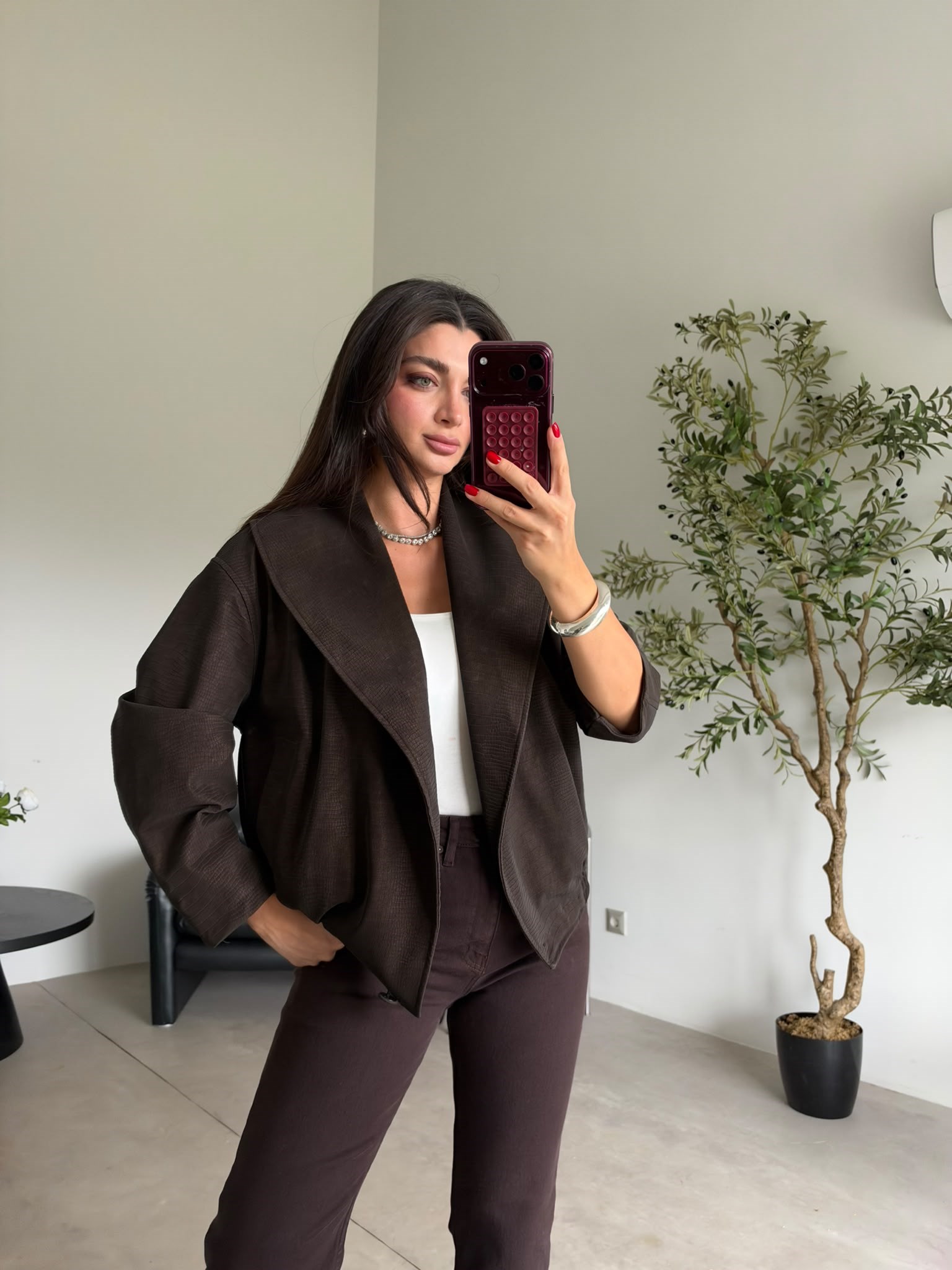 Kahve Şal Yaka Bomber Ceket 