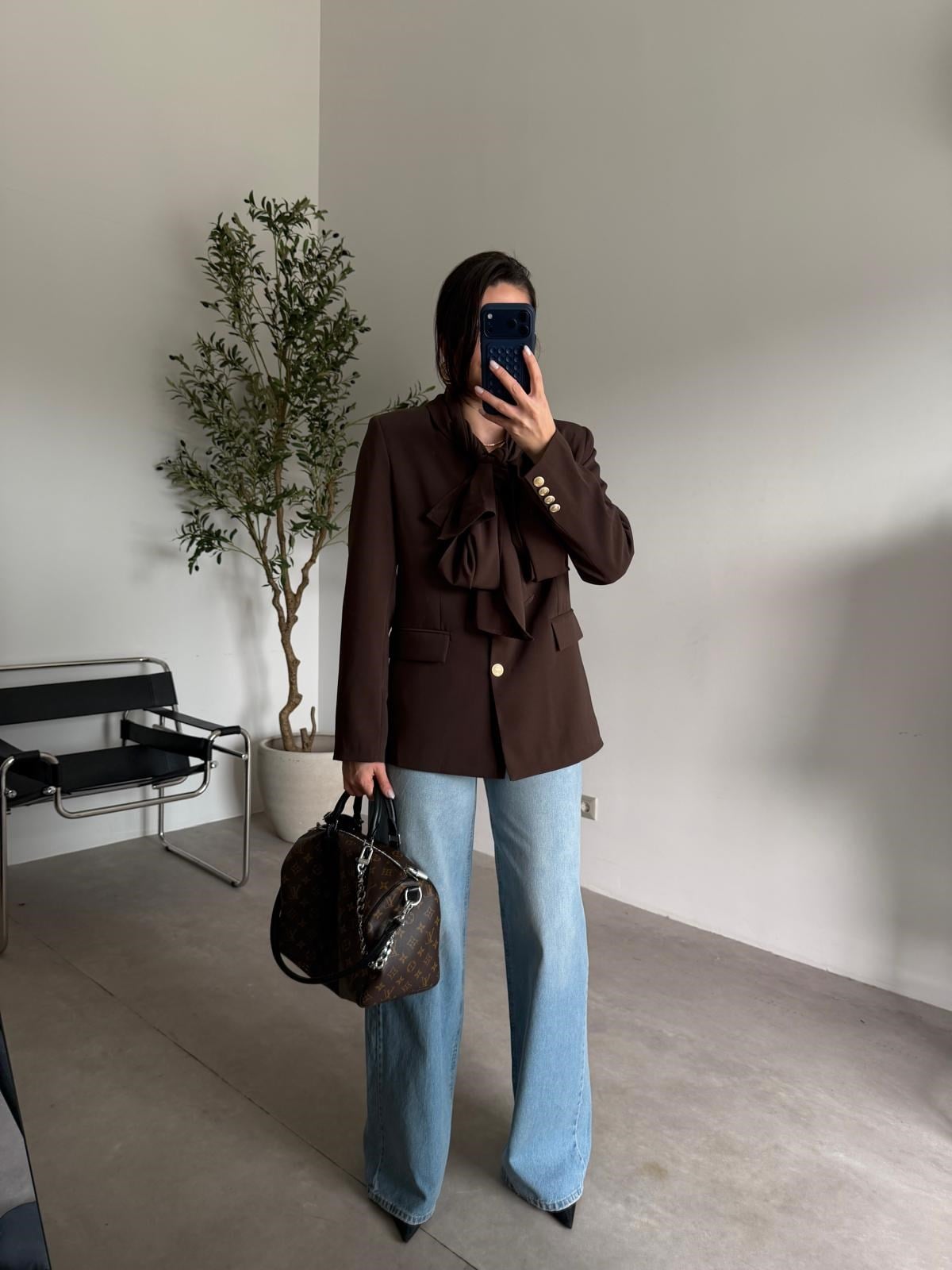 Kahve Şallı Blazer Ceket