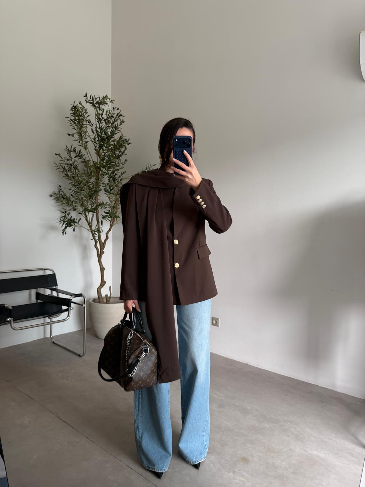 Kahve Şallı Blazer Ceket