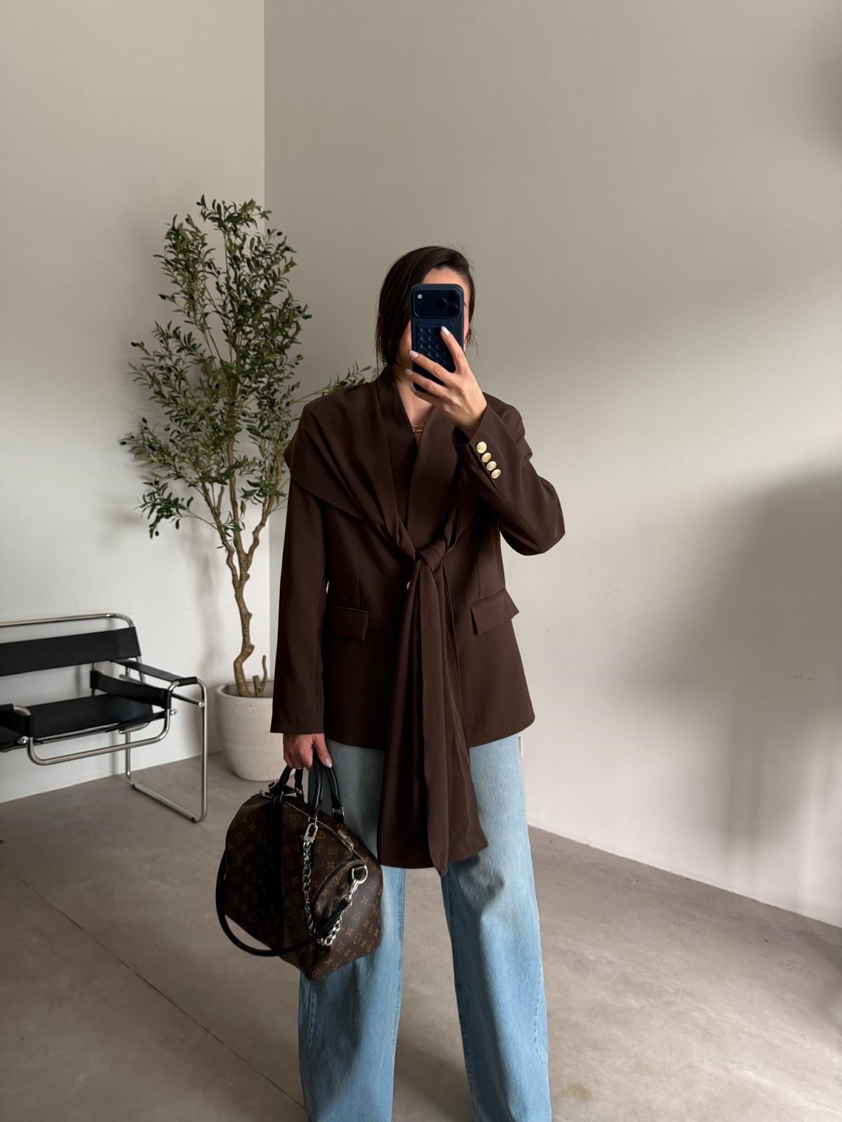Kahve Şallı Blazer Ceket