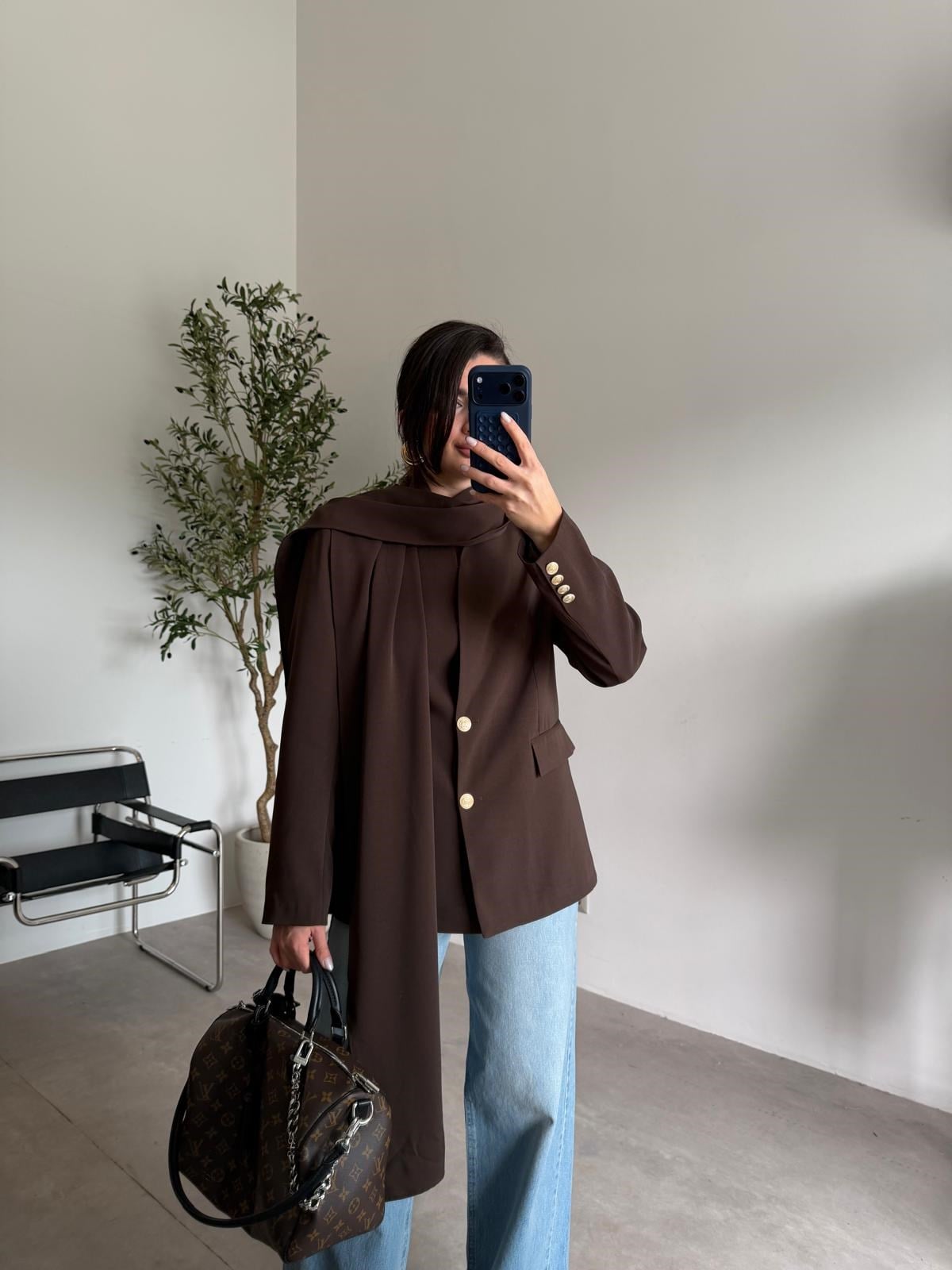 Kahve Şallı Blazer Ceket