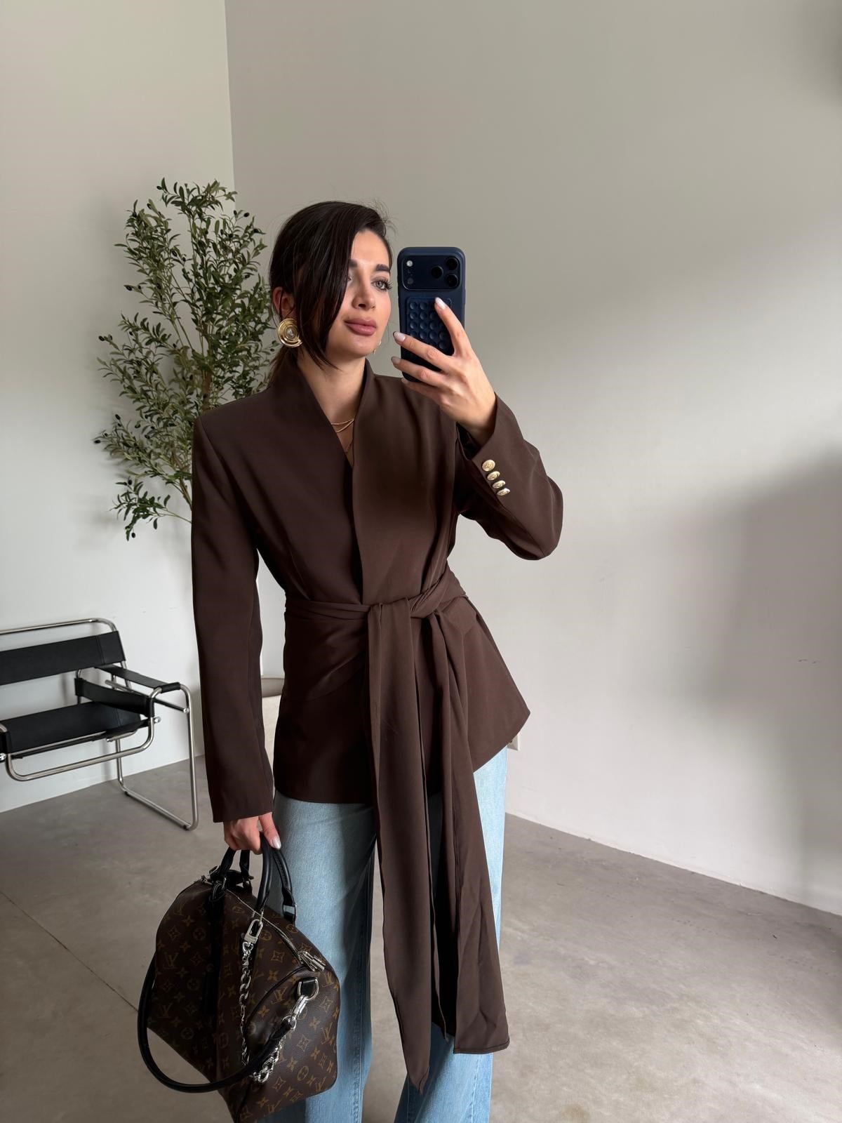 Kahve Şallı Blazer Ceket