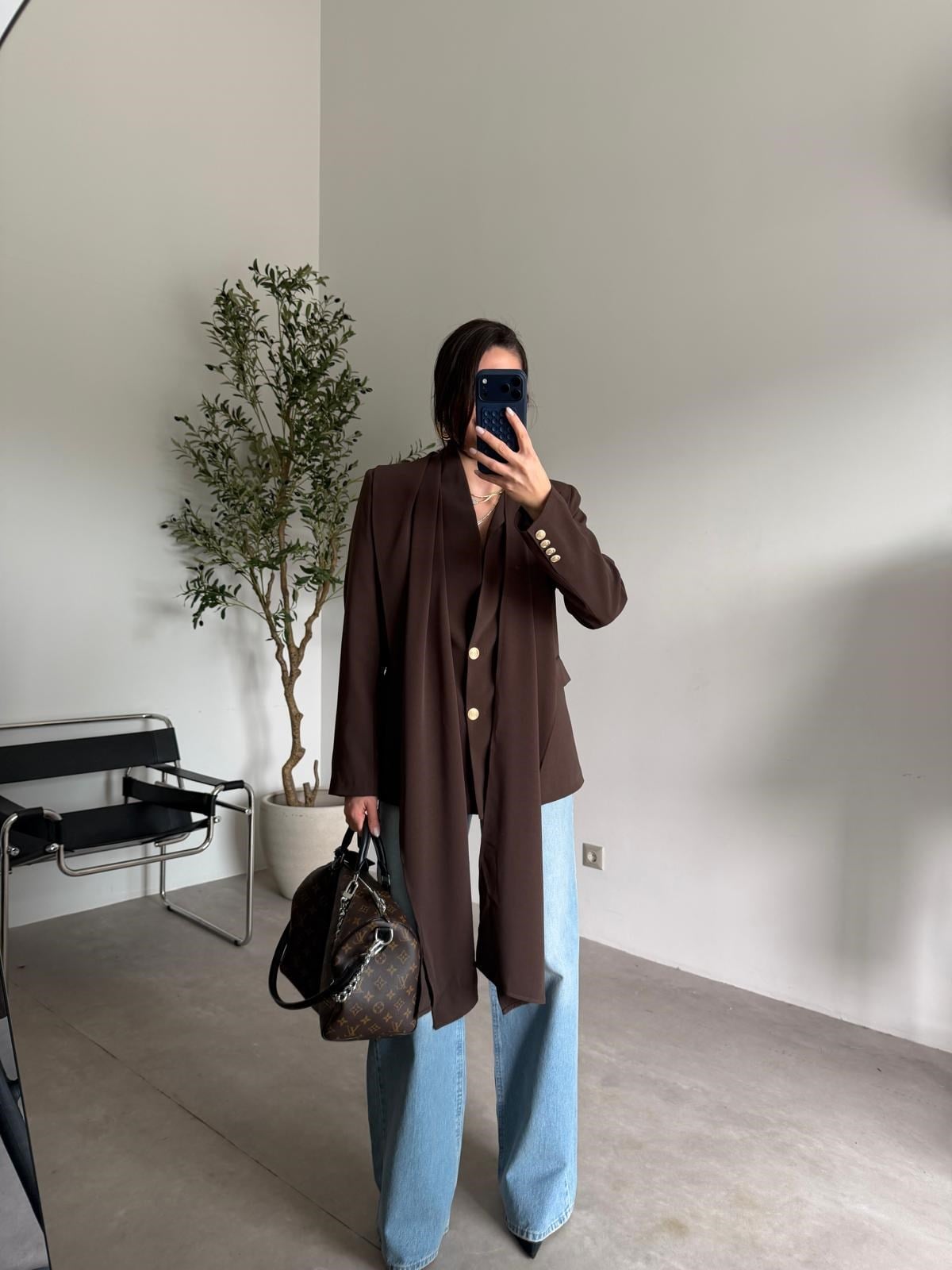 Kahve Şallı Blazer Ceket