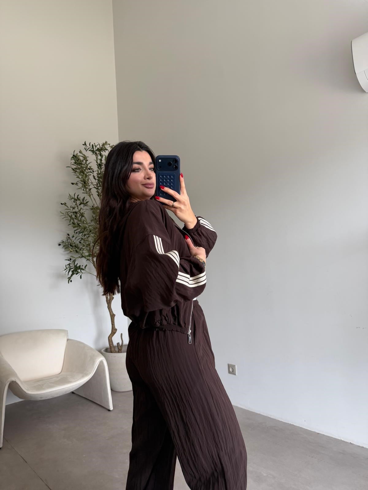Kahve Şerit Detaylı Bomber Ceket