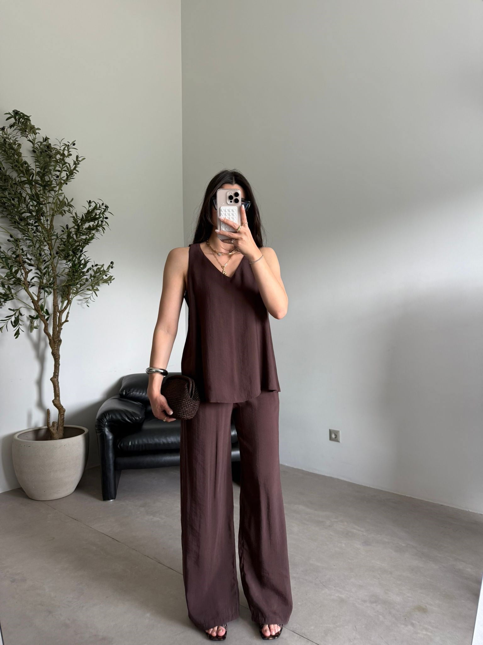 Kahve Sıfır Kol Elena Takım