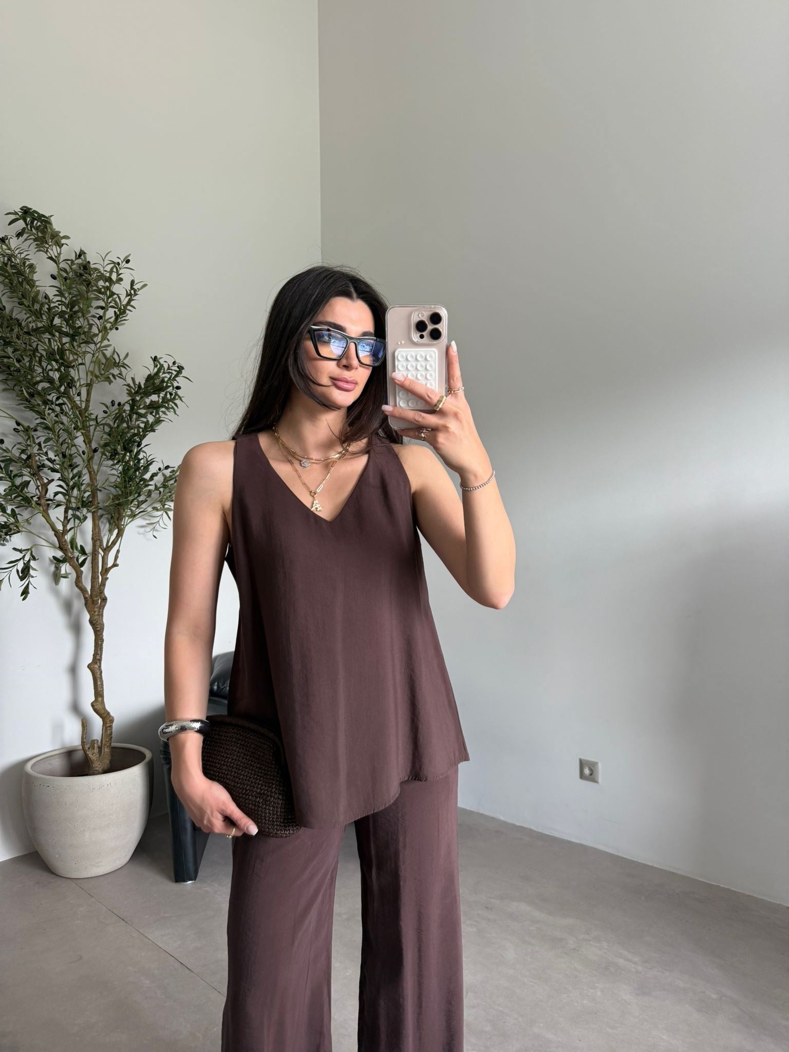 Kahve Sıfır Kol Elena Takım