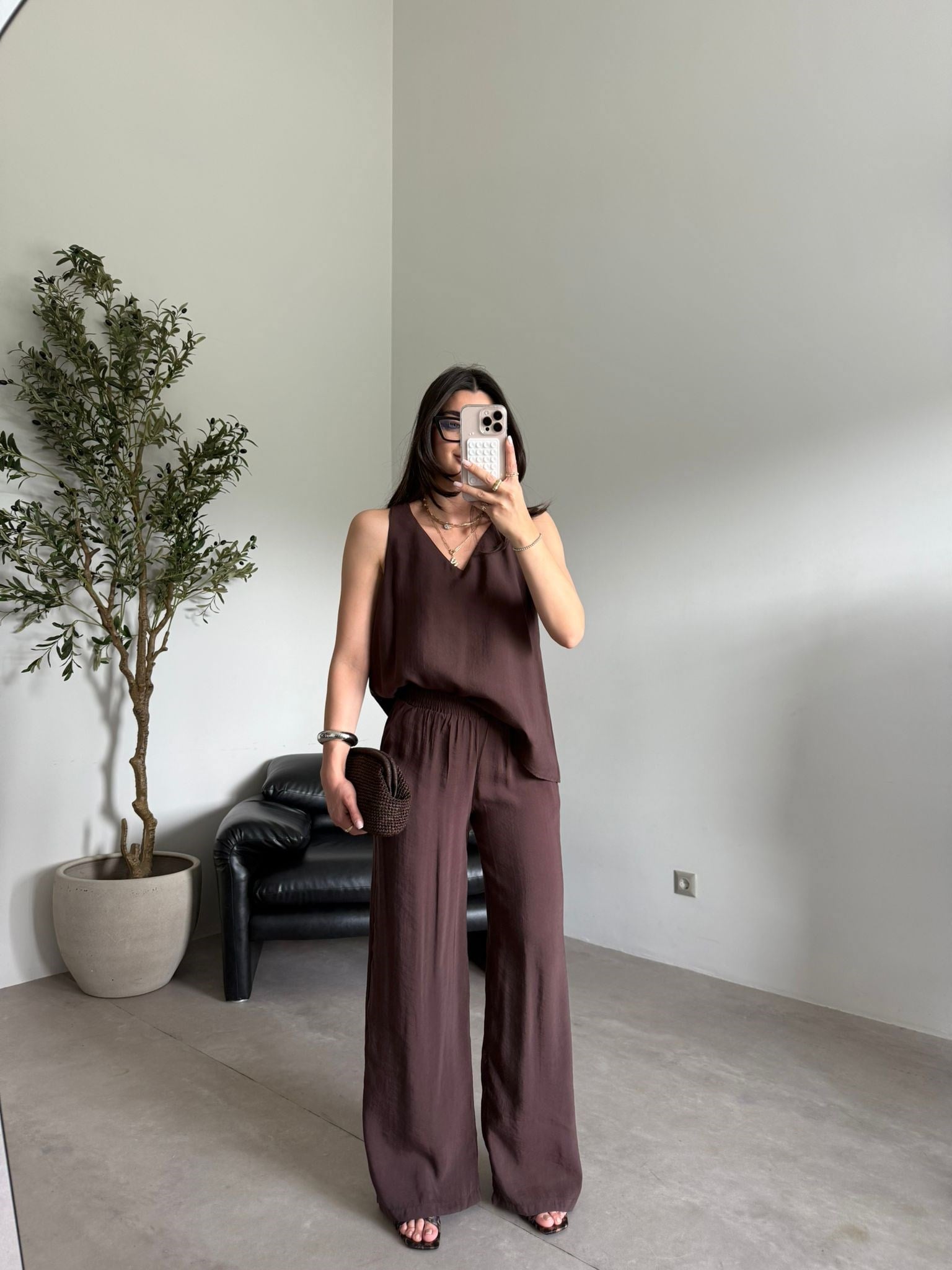 Kahve Sıfır Kol Elena Takım