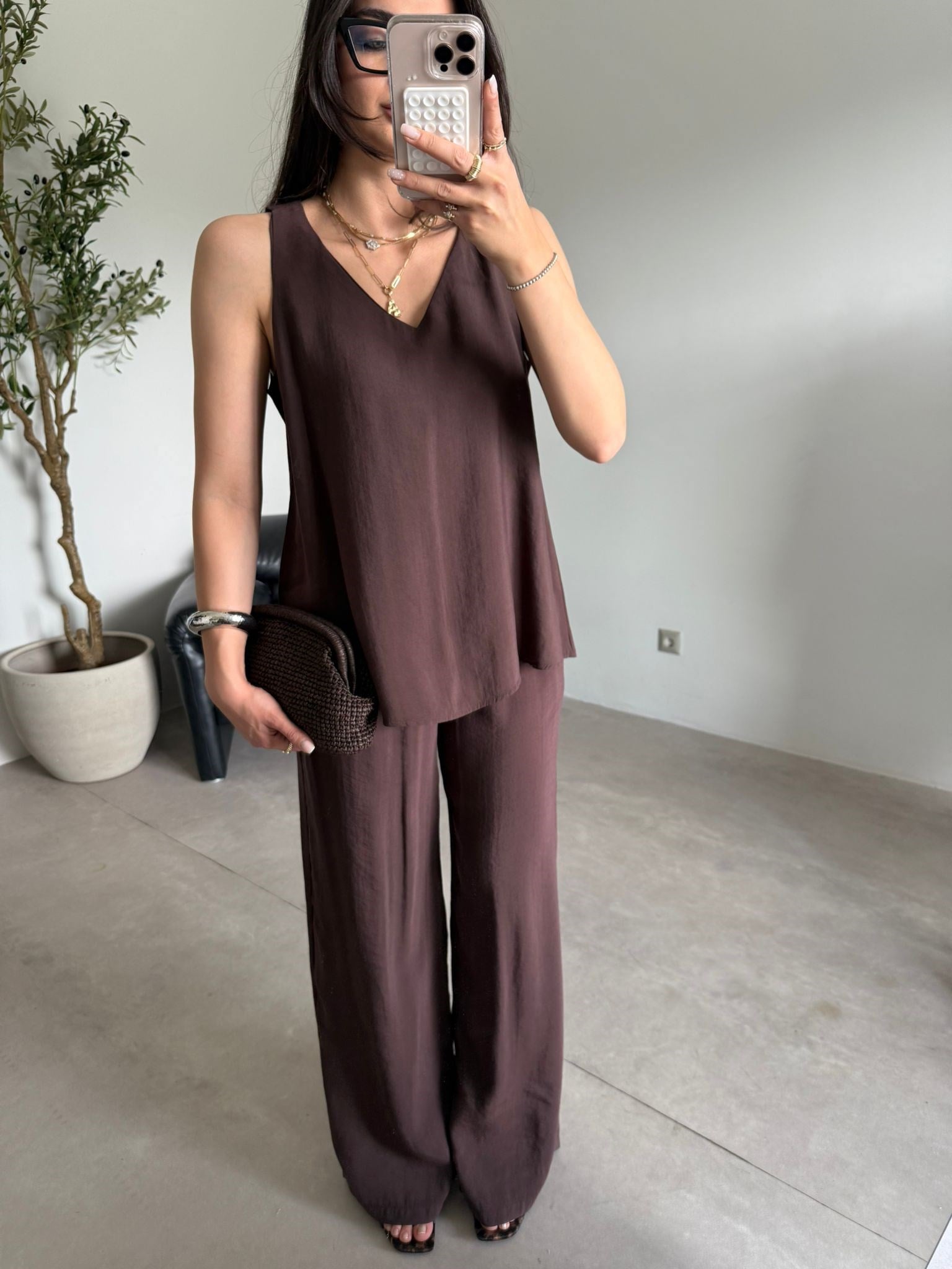 Kahve Sıfır Kol Elena Takım