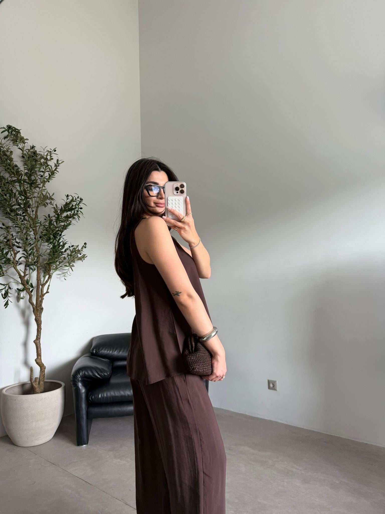 Kahve Sıfır Kol Elena Takım