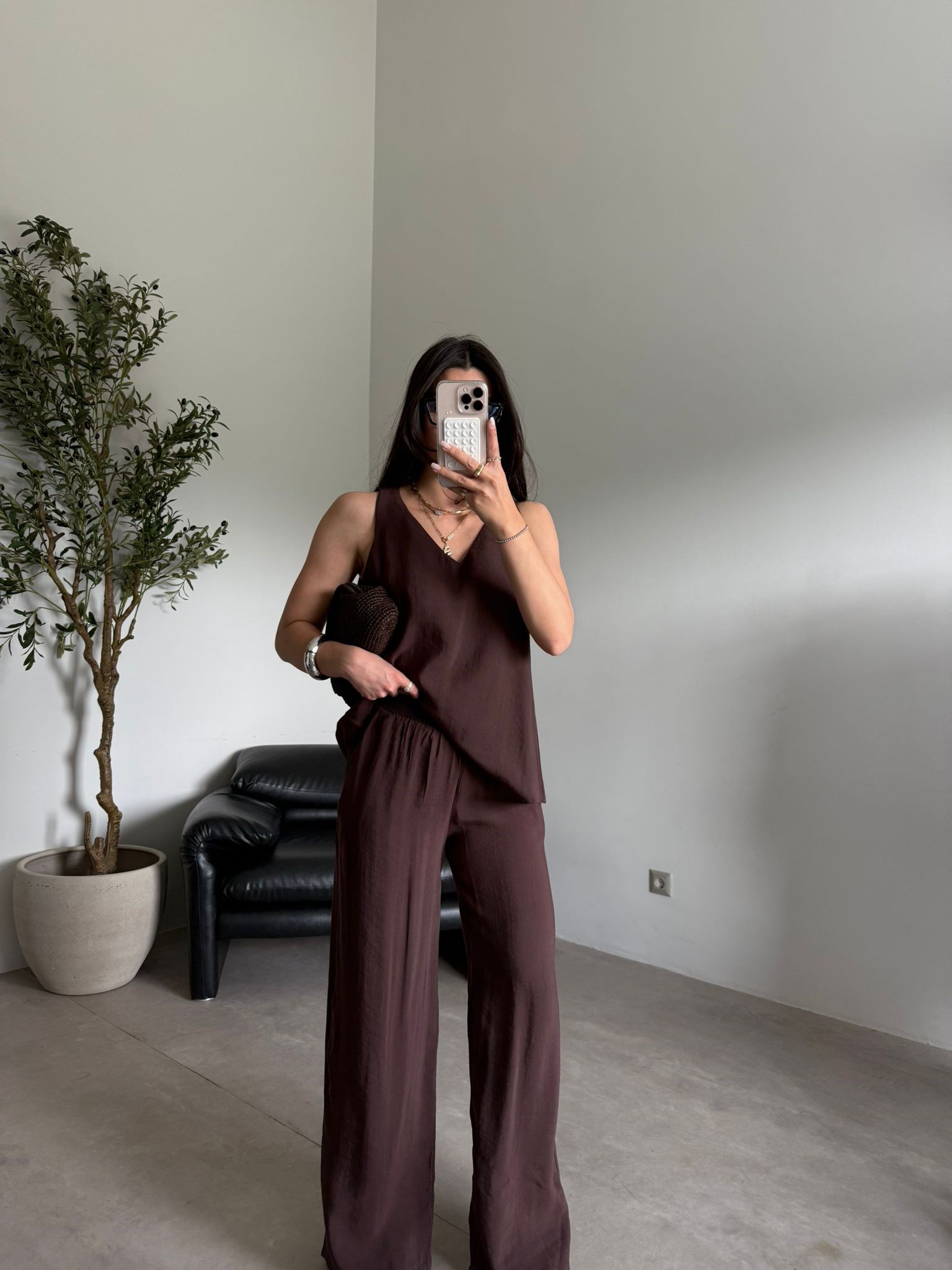 Kahve Sıfır Kol Elena Takım