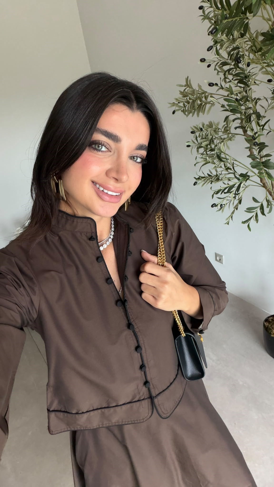 Kahve Siyah Şeritli Etek Takım