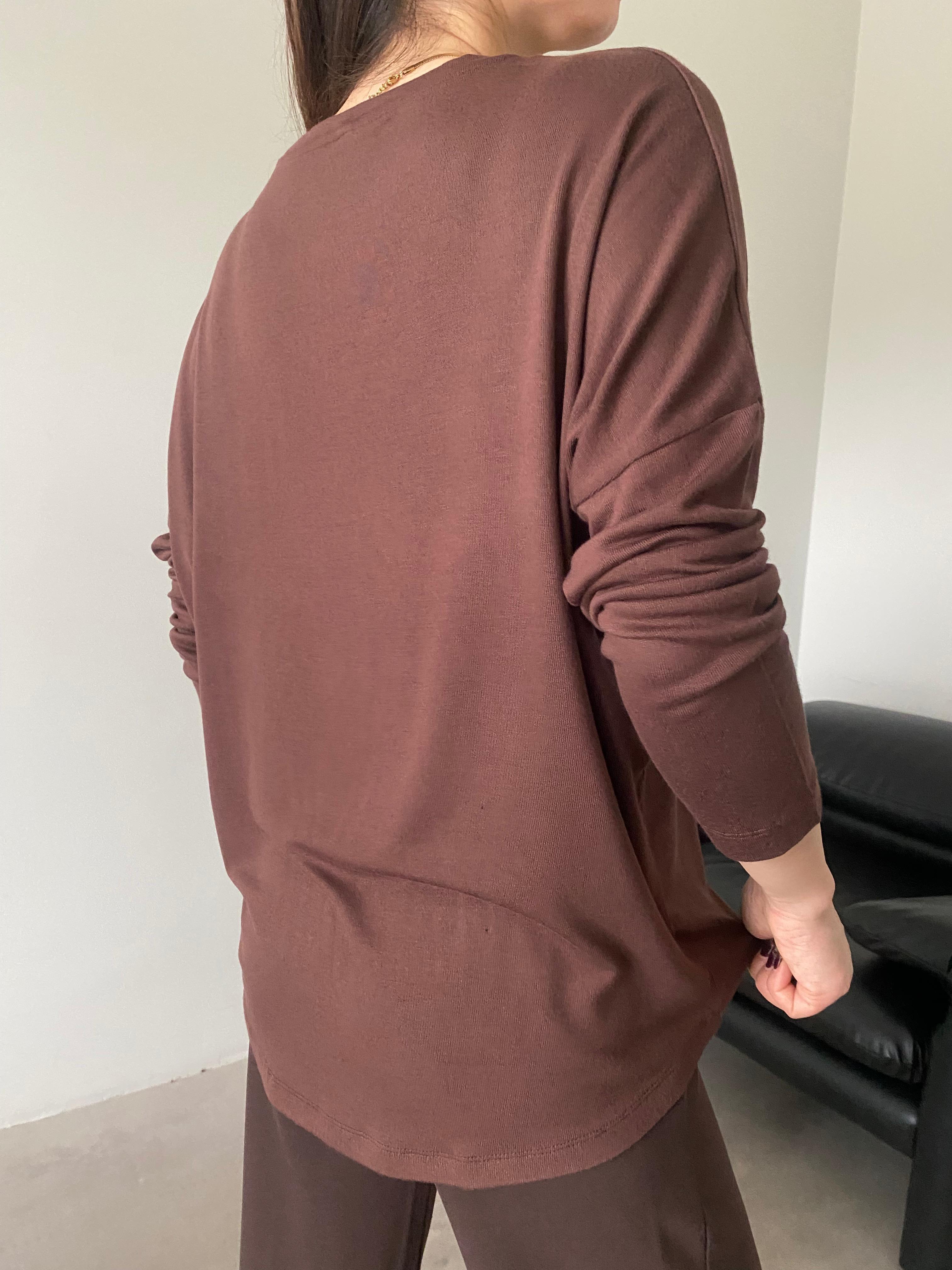 Kahve V Yaka Oversize Bluz